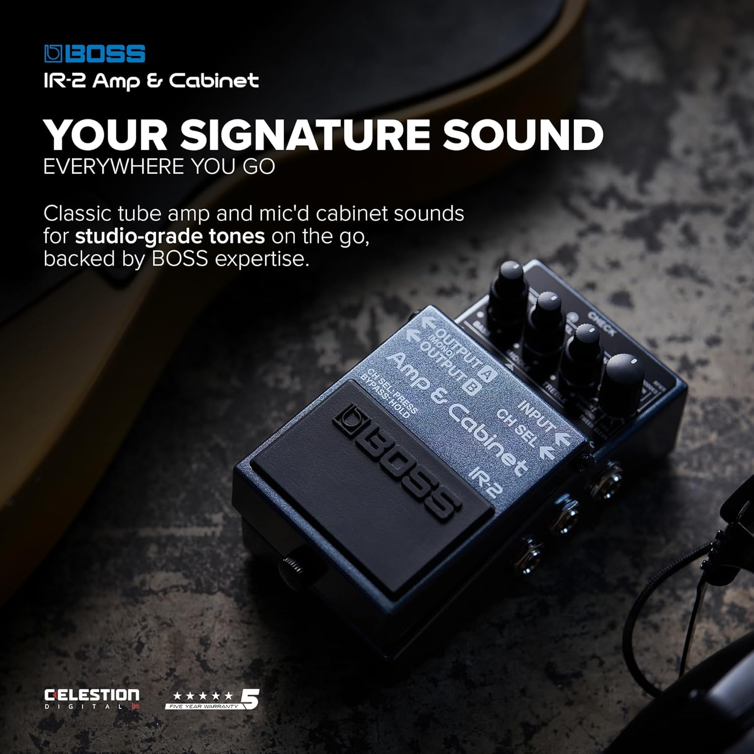 BOSS IR-2 Amp & Cabinet | Premium Amp Emulator & Cabinet IR Loader | 11 Different Amp Types | Cab IRs from Celestion Digital | Simple User Interface | USB-C for Recording & Audio Playback