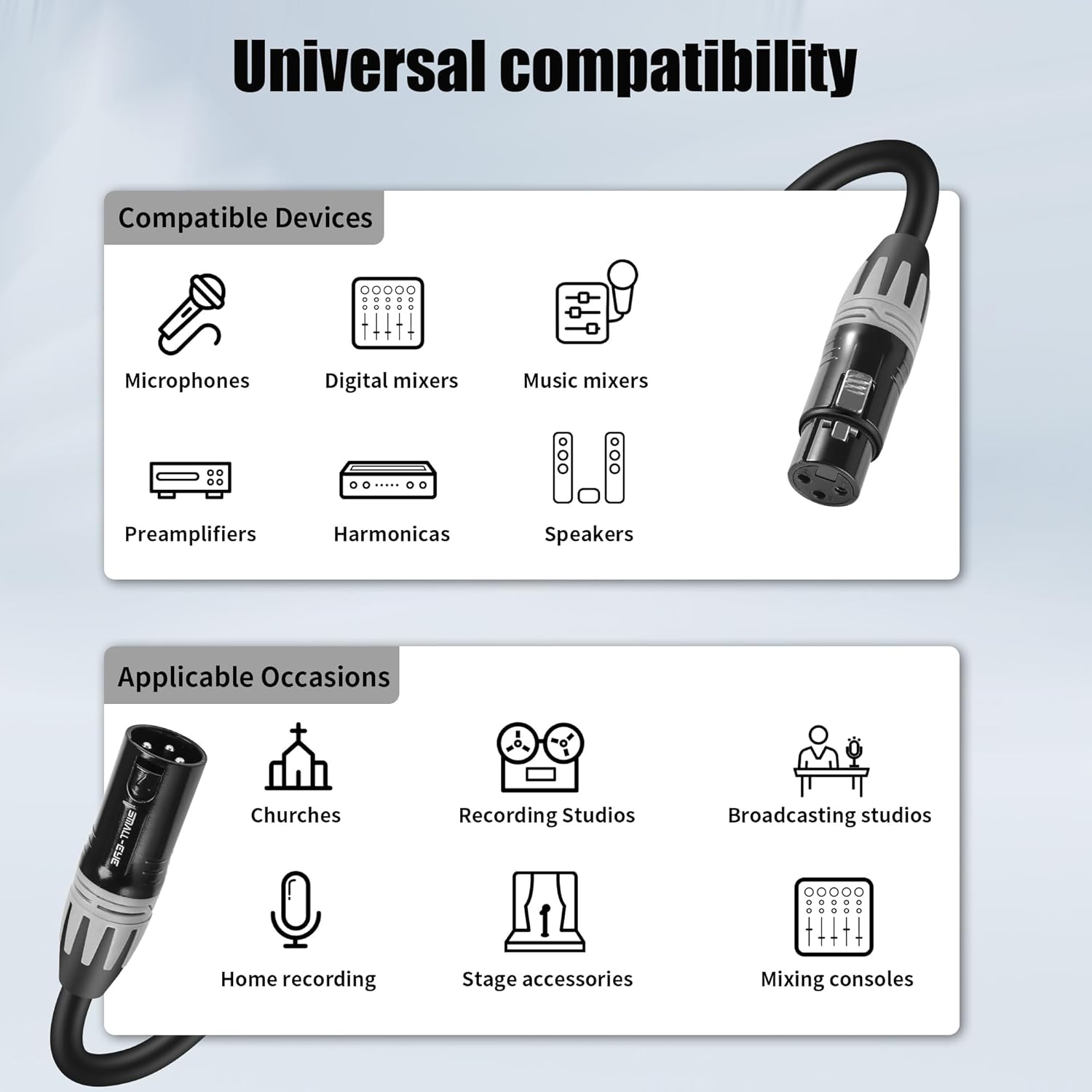 SMALL-EYE XLR Cables 25 Feet 3-Pin XLR Male to Female Microphone Cables 22 AWG (OFC) Balanced XLR Cables Set - 6 Pack