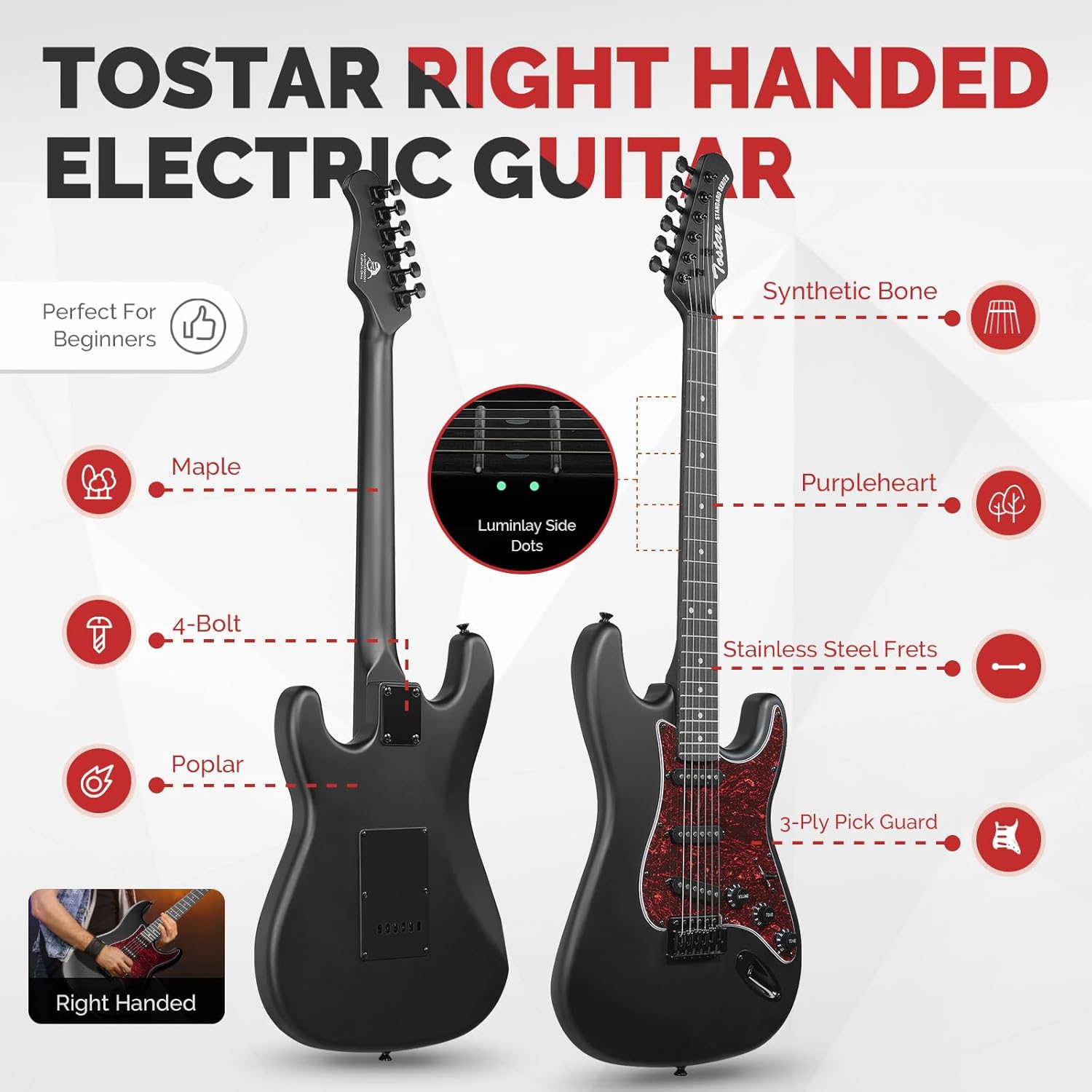 Tostar Electric Guitar Kit Black and Green 39