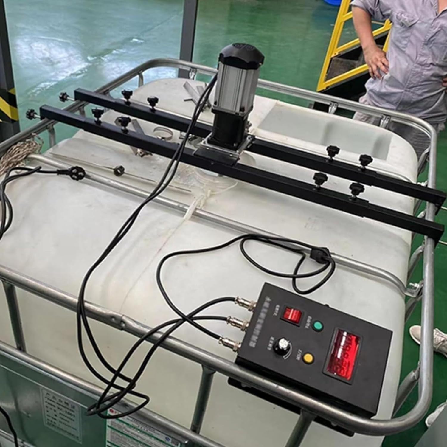 Electric Paint Mixer, Commercial IBC Paint Stirring Machine, 980W Electric Tank Mixer Machine with Support Hanger, Paint Mixing Equipment for Ink Dissolver Agitator(A)