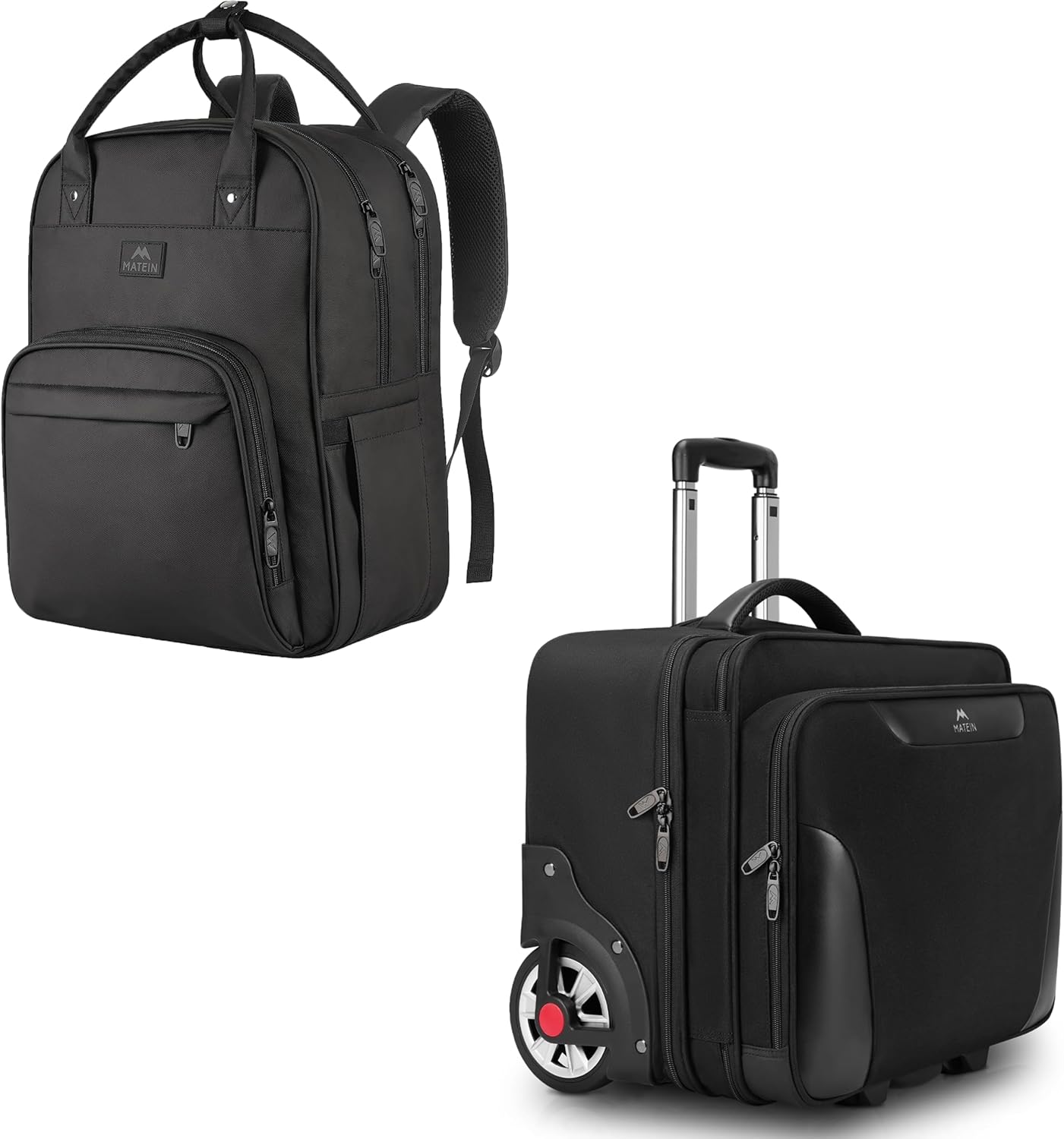 MATEIN Nurse Backpack, Waterproof Padded Medical Nursing Laptop Backpacks for Women, Rolling Laptop Bag, Mens Large Briefcase with Big Wheels Fits 17.3 Inch Notebook for Business Travel Work