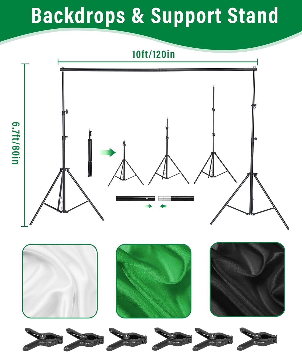 Andoer Professional Softbox Photography Studio Lighting Kit with 3 Color Backdrops, 6.5*10ft Backdrop Stands, Photography Umbrellas for Product Photography Portrait Video Shooting and Live Streaming