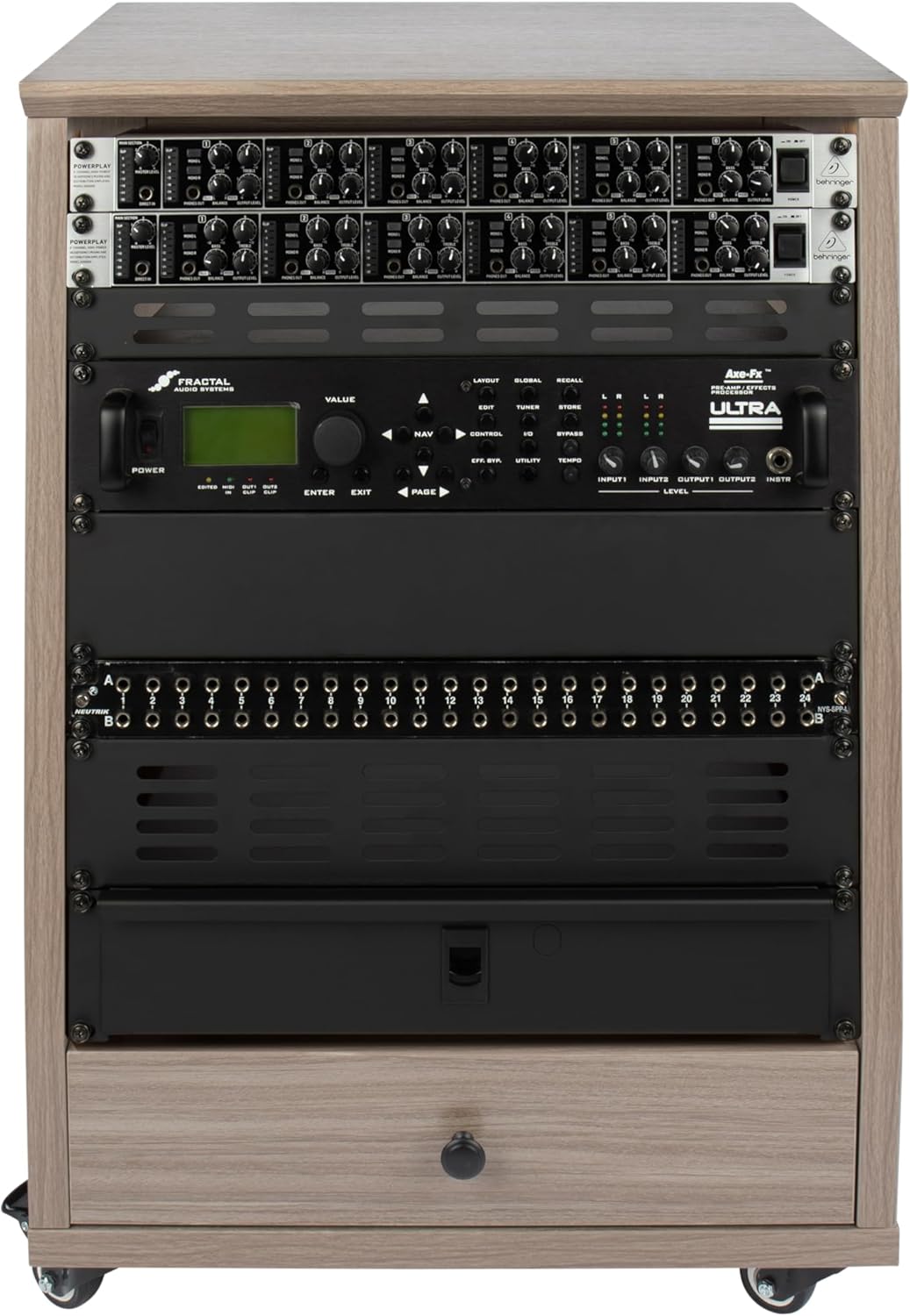 Gator Frameworks Elite Furniture Series 12U Angled Studio Rack with Locking Casters, Driftwood Grey Finish (GFW-ELITESTUDIORK12-GRY)