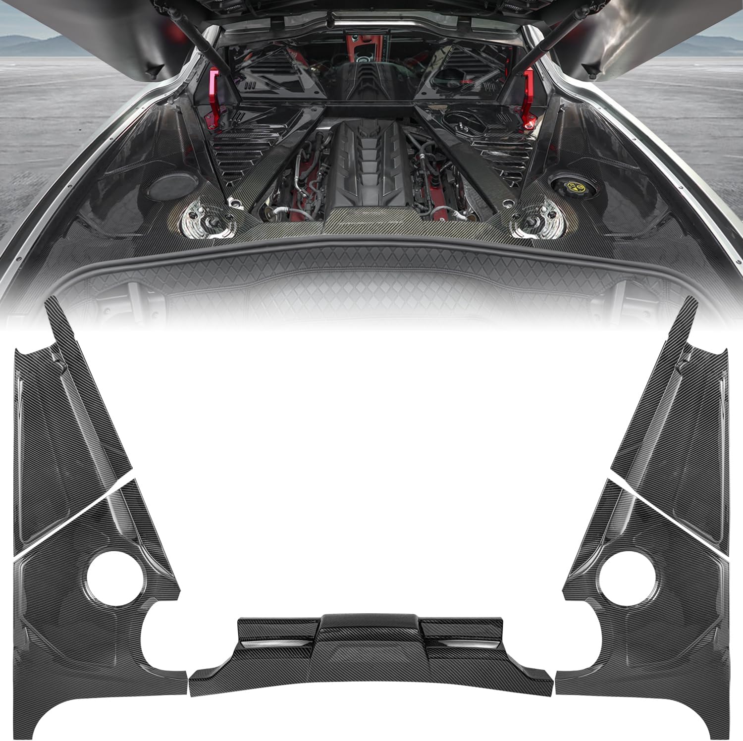 Engine Bay Decorative Panel Cover Compatible with for 2020-2024 Chevy Corvette C8 Stingray E-Ray Z51 Z06 Coupe Engine Compartment Guard Protector Trim Cover