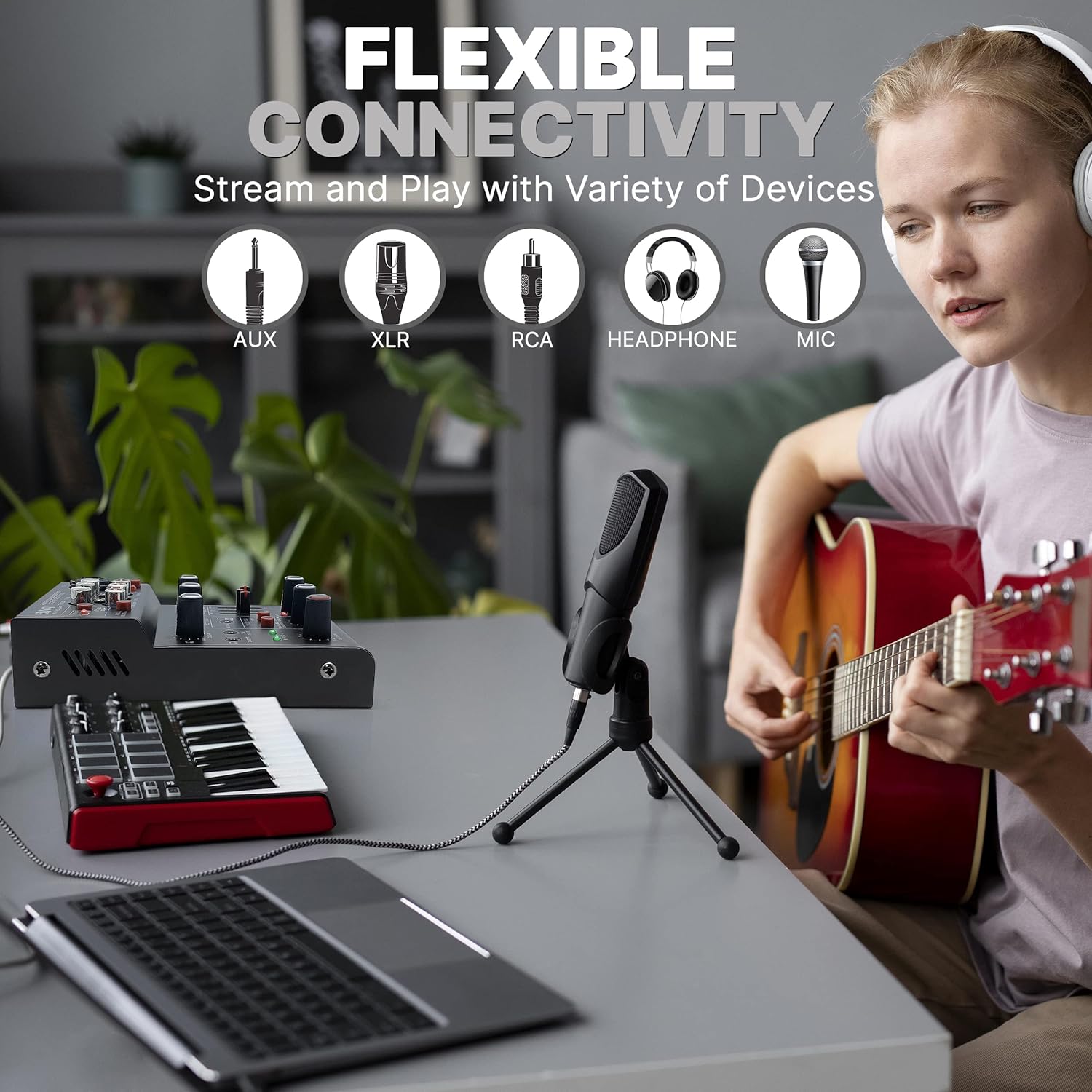 Pyle Professional Wireless DJ Audio Mixer- 3-Channel Bluetooth DJ Controller Sound Mixer w/USB Audio Interface, Combo Jack XLR+6.35mm Mic/Line/Guitar In, 3.5mm, RCA, AUX, Headphone Jack- PAD33MXUBT.5