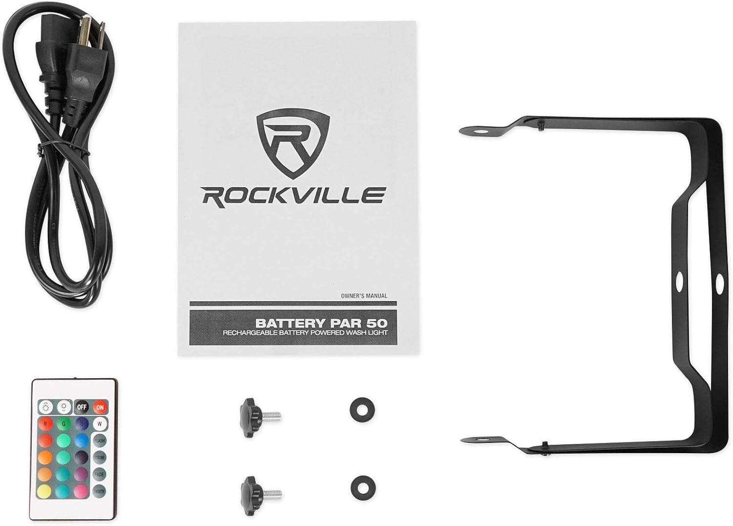 Rockville Battery Par 50 Bundle: (6) Rechargeable LED DMX RGB Uplights with Remote, 18 x 1W LEDs, 4400-mAh Battery, RLBP6 Padded Backpack with Dividers & Straps, 7-Items