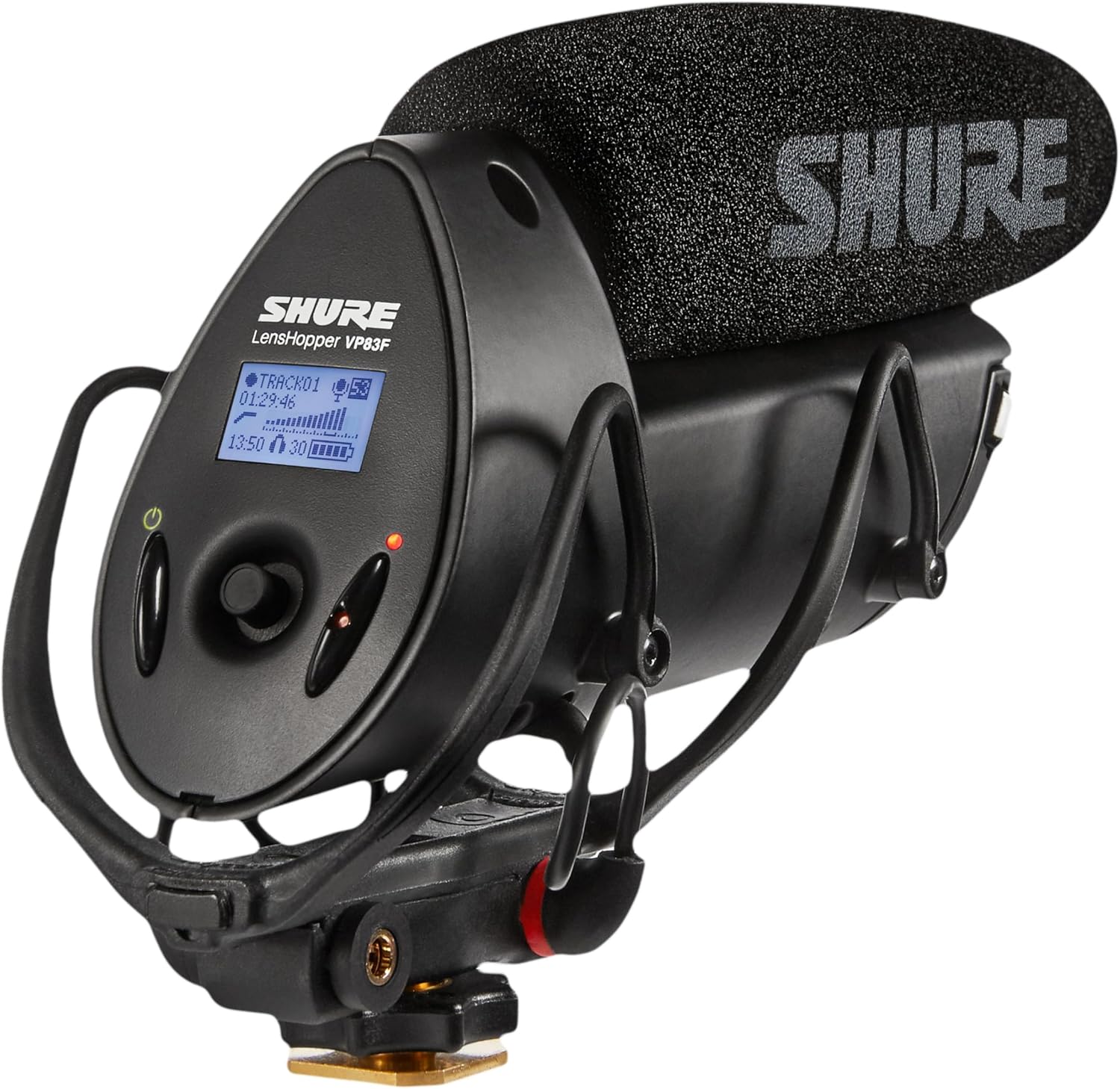 Shure VP83F LensHopper Camera-Mounted Condenser Shotgun Microphone with Integrated Digital Flash Recording - Windscreen, Superior RF Immunity, Backlit LCD, 5-Position Joystick, Rycote Lyre Shock Mount