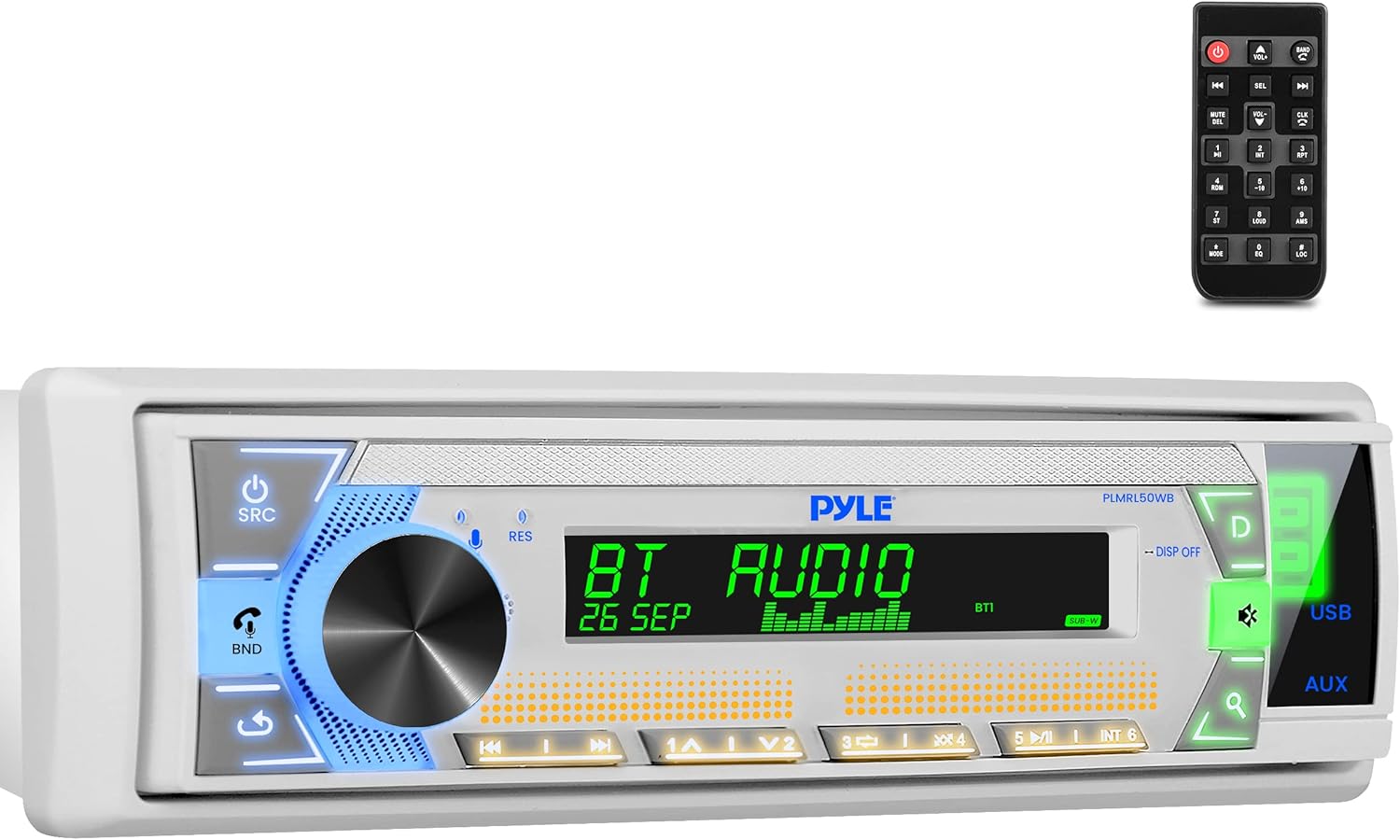 PyleUsa Bluetooth Stereo Headunit Receiver - in-Dash Single DIN Head Unit Receiver Power Amplifier System w/Hands-Free Calling, LCD, AM/FM Radio, MP3/USB/AUX - Vehicle Car Bus Truck RV (White)