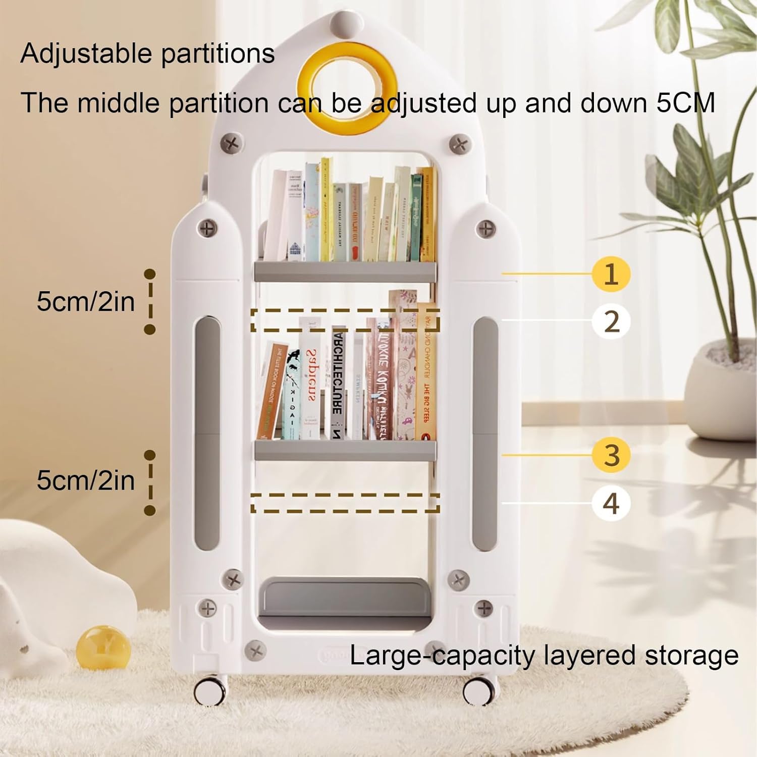 Mobile Kids Bookshelf, Storage Organizer, Rolling Bookcase with Wheels, 360° Display Floor Standing Book Shelf, for Living Room, Office, Bedroom Decor(Gray)
