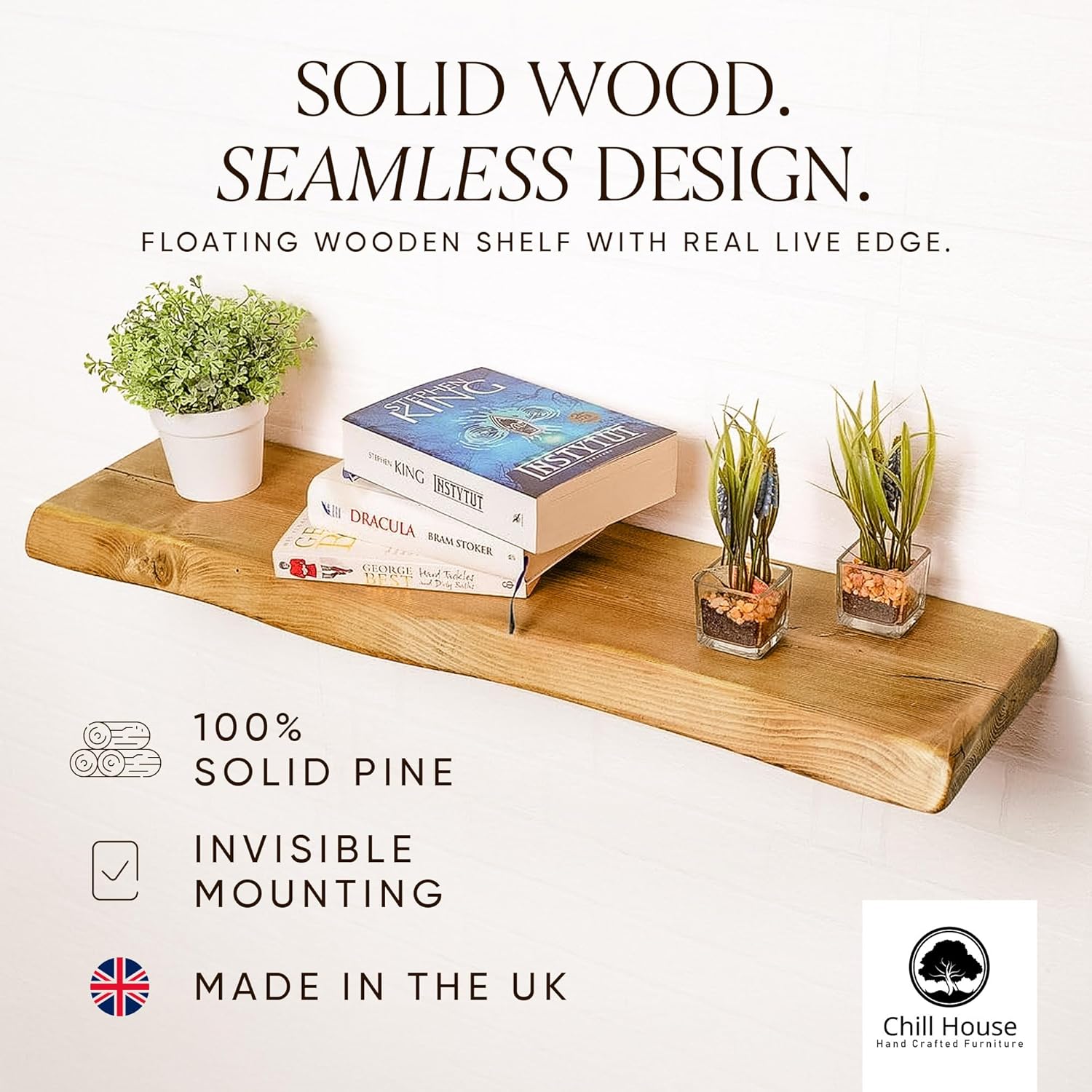 Live Edge Chunky Rustic Floating Shelf 6x1.5, Dark Oak, 20 inch