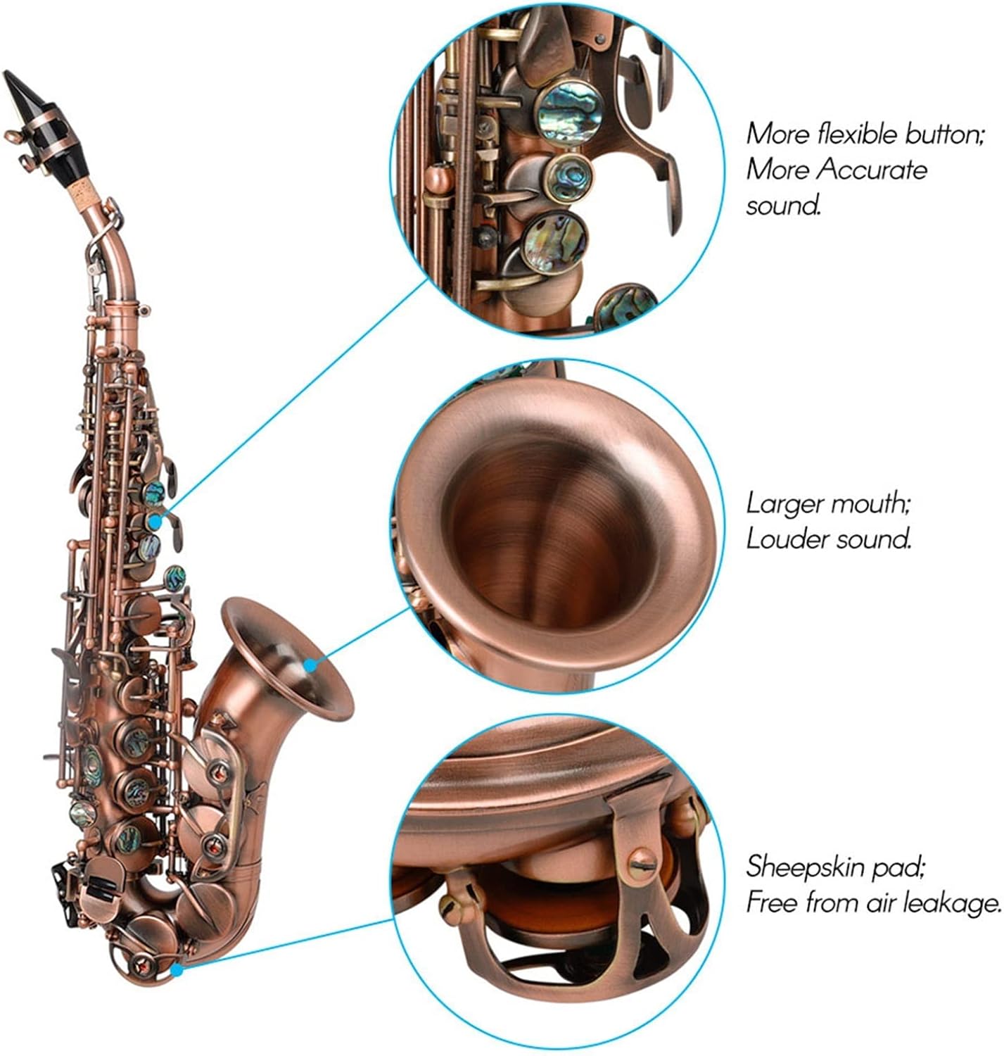 TSTS Saxophone Bb Key Woodwind Instrument with Case Brass Sax Full Kit