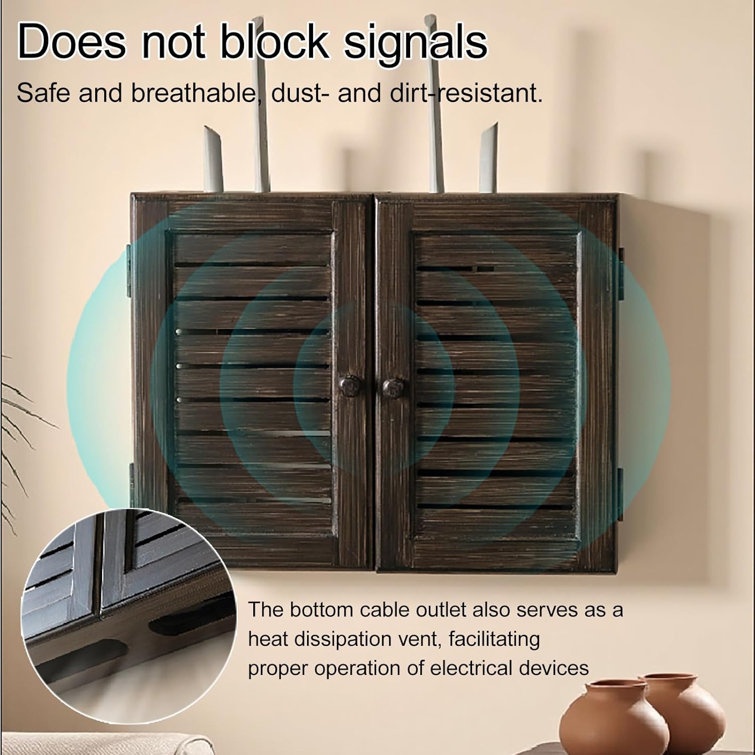 Wooden WiFi Router Storage Box Hider Shelf, Wall Mountable Decorative Modem Shelf Hider Cover, Rustic Home Organization Solution for Most Routers(Dark Brown,34 * 24 * 8cm/13.5 * 9 * 3in)