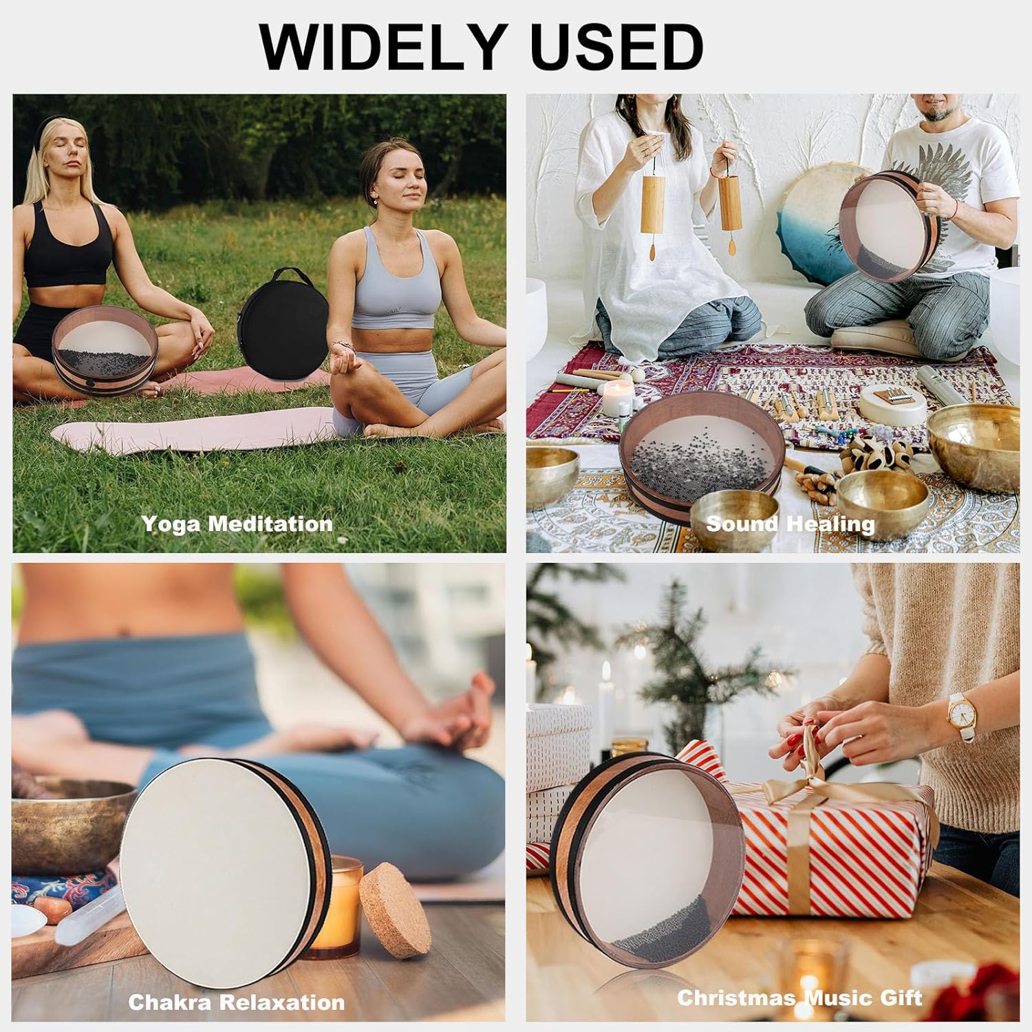 Ocean Drum 16 inch Large Size Sea Wave Drum with Goatskin Drumhead,Steel&Plastic Wave Bead,Bag, Sound Healing Instrument for Yoga Meditation Relaxation