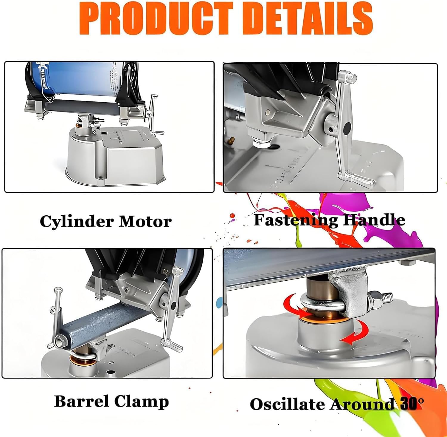 Pneumatic Paint Shaker Mixer, Pneumatic Oscillation Machine, 1-5L Paint Shaker Mixer with Adjustable Clamp, 15min/Bucket, 0-500rpm, Pneumatic Paint Shaker for Paint, Watercolor, Nail Polish