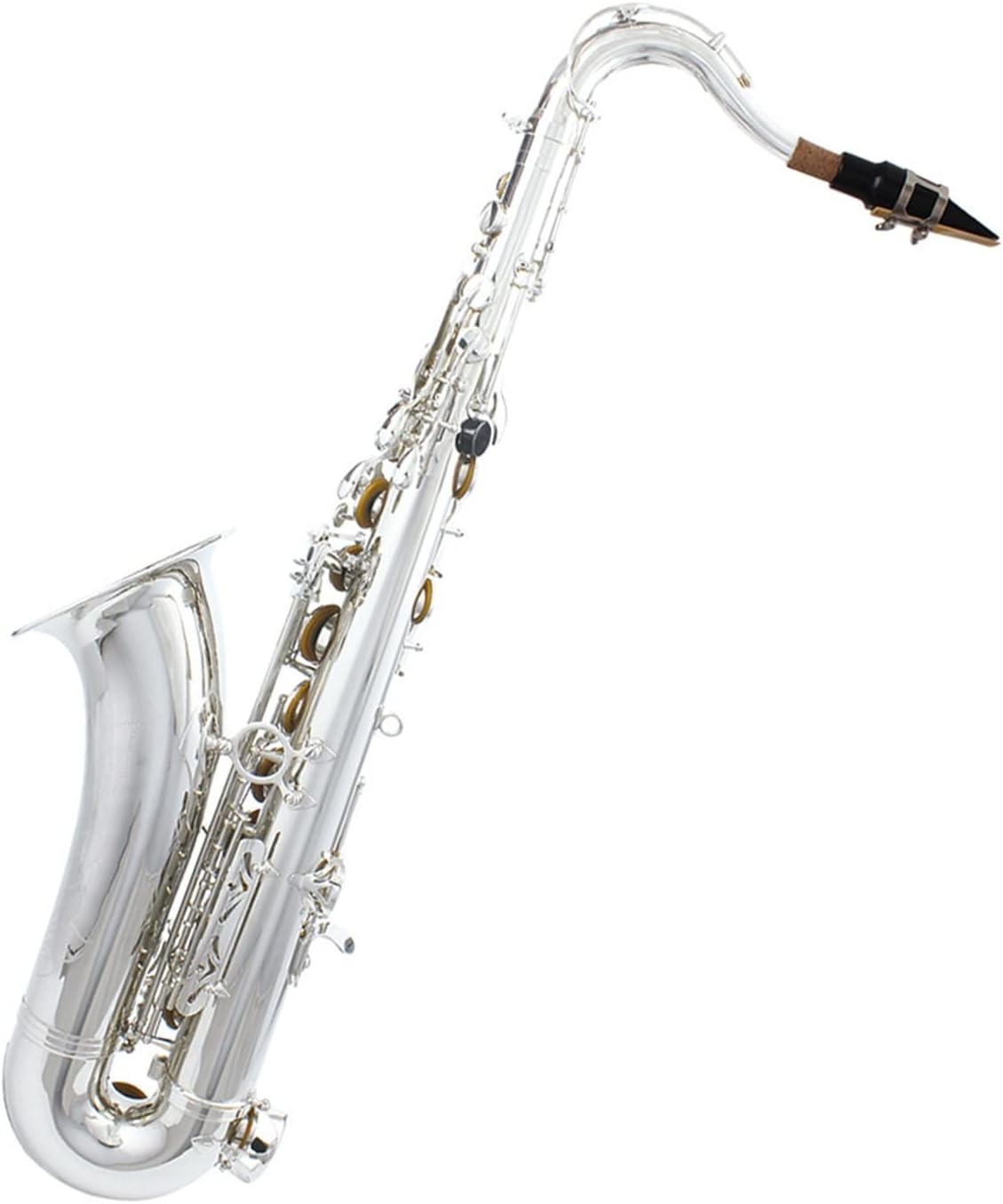 TSTS Bb Tenor Saxophone Brass Body Electrophoresis Gold Woodwind Instrument Brass Sax Full Kit (Color : Silver)