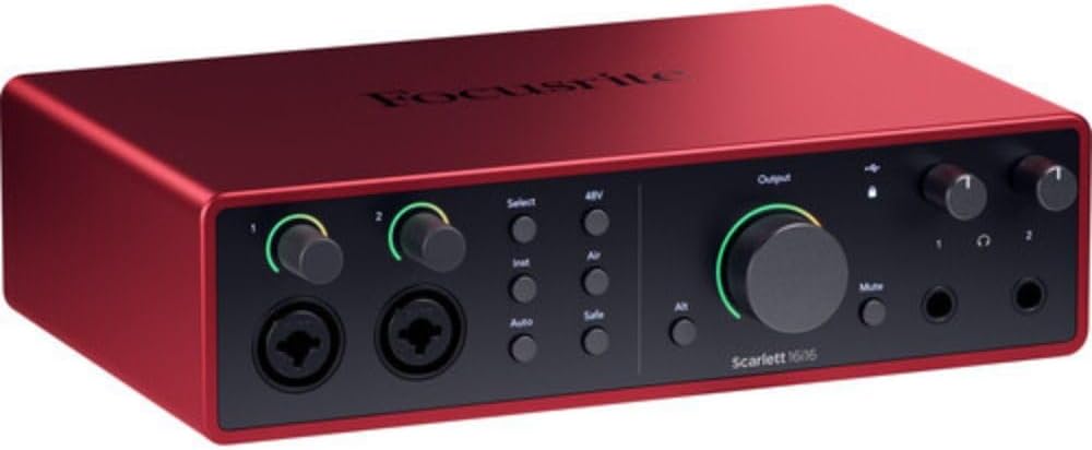 Focusrite Scarlett 16i16 USB-C Audio/MIDI Interface (4th Generation) Bundle with XLR- XLR Cable (2 Pack), Hosa Mid-310 Black 10 ft. Midi cable (2 Pack)