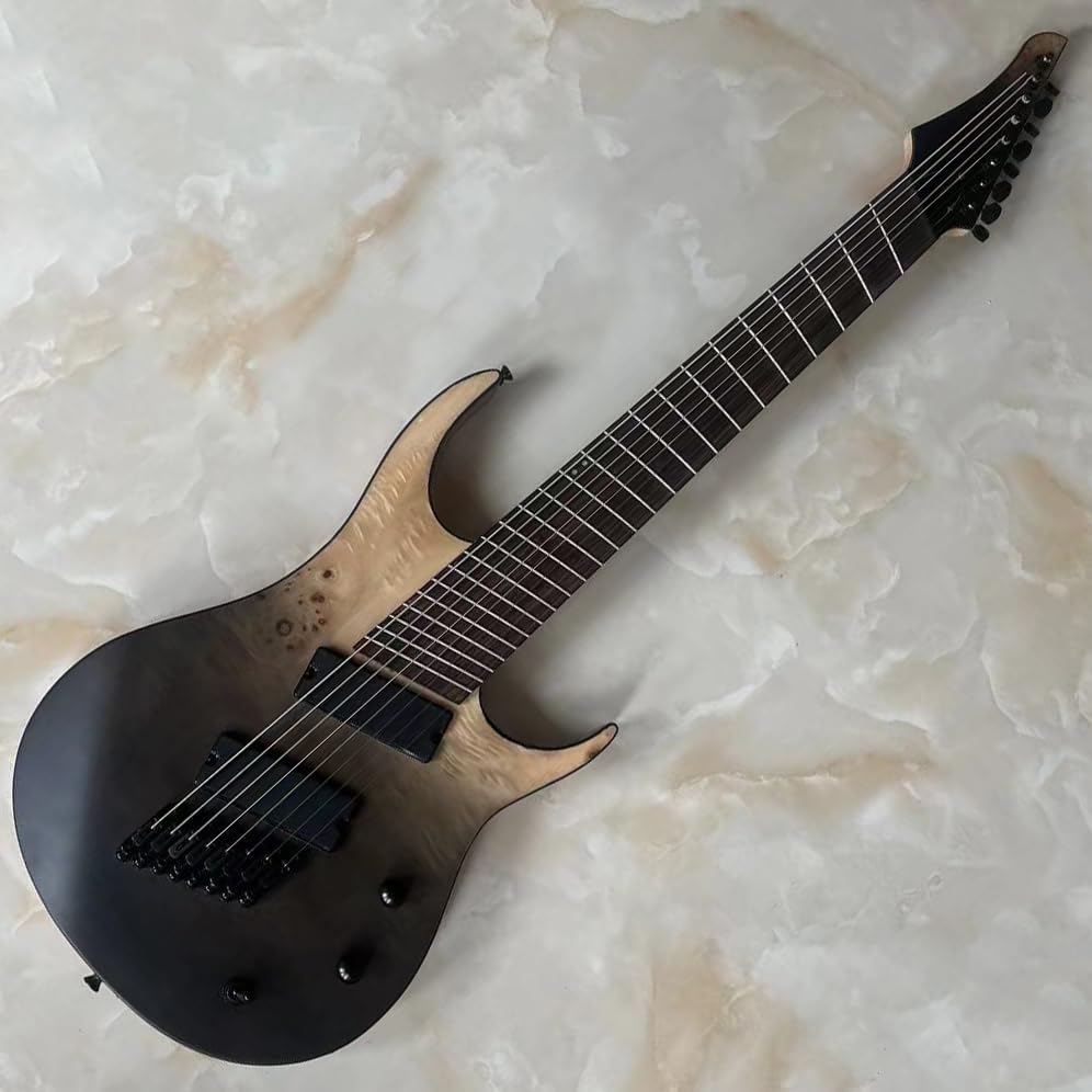 CoByda Upgrade Fanned Fret 8 String Electric Guitar Quilt Maple Top High Output Humbucker Pickups Stainless Steel 24 Frets Full-Size Standard Guitar for Beginner Intermediate & Pro Players