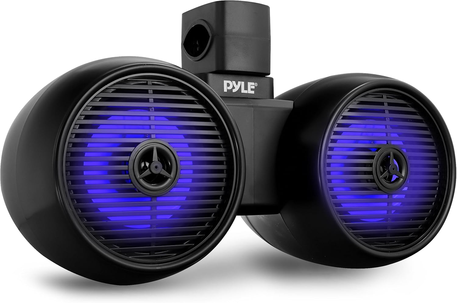 Pyle Dual Bluetooth Off-Road Speakers - 6.5” 200W 2-Way Marine Waterproof Wakeboard Tower Sound System w/LED Light, Full Range Outdoor Stereo Speaker for Car ATV Jeep Boat, Includes Brackets (Black)