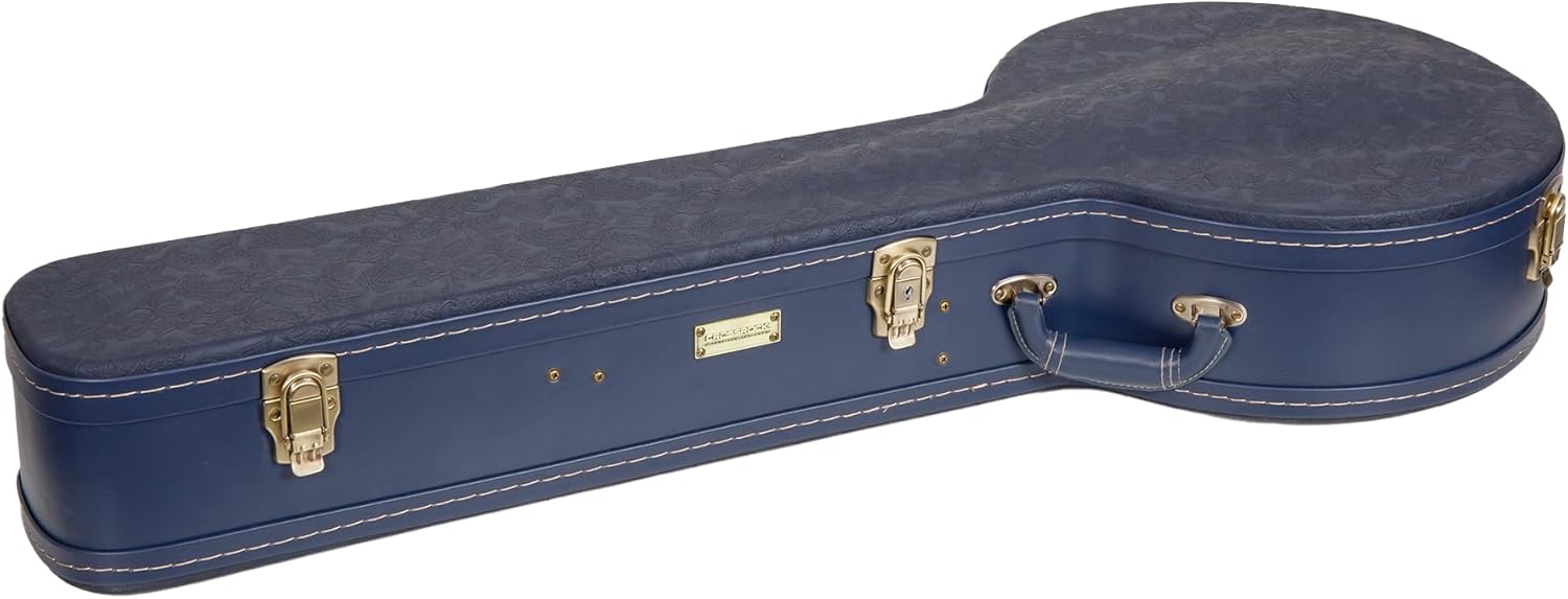Crossrock Relief Series Banjo Case for 5-String Resonator | Carved Ocean Blue Finish, Deep Scarlett Velvet Interior, Lock – Premium Wooden Hardshell