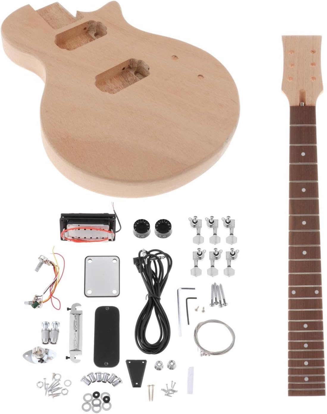Unfinished DIY Electric Guitar Kit Mahogany Body & Rosewood Fingerboard Guitar Neck DIY Guitar Kit
