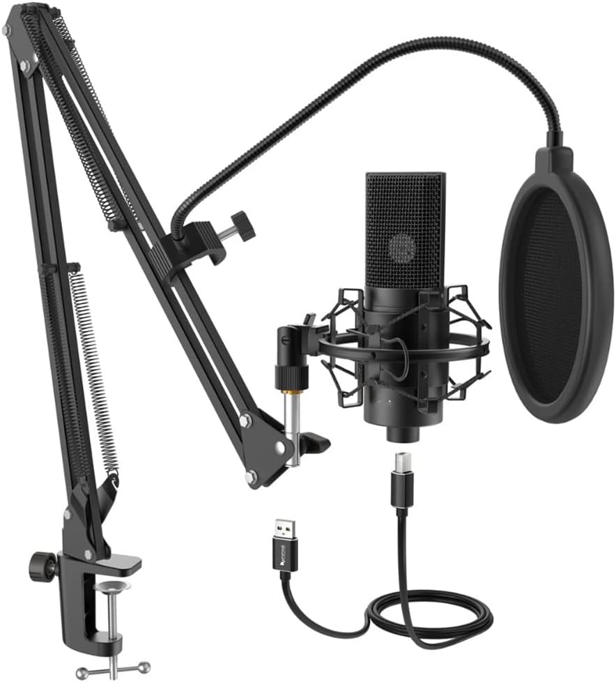 Condenser Microphone with Adjustable Desktop Microphone Arm Shock Mount, Suitable for Recording Vocal Voice Microphone in Studio