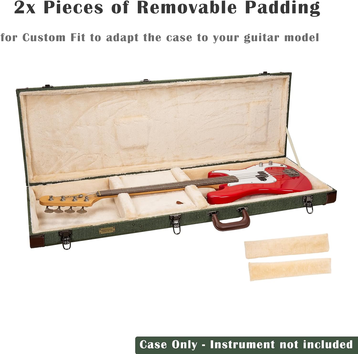 Crossrock Bass Guitar Case for Fender Precision & Jazz Bass | Green Chevron Tweed, Plush Velvet Interior, Genuine Leather Handle & Security Lock, Reinforced Hardware – Master Series (CRW760BGN)