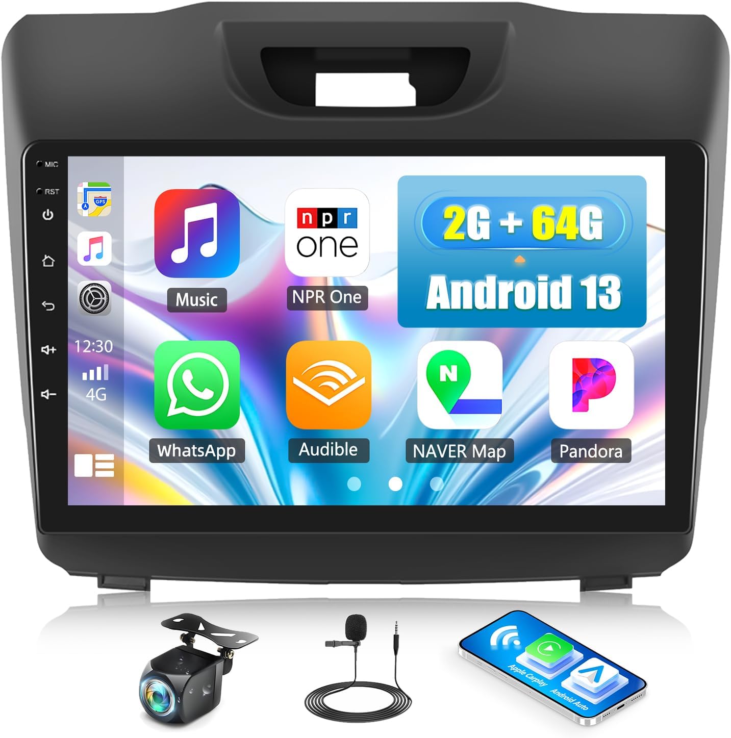 [2+64G] Android 13 Car Stereo for Isuzu DMAX and Chevrolet Trailblazer Holden S10 Colorado 2015-2018 with Carplay&Android Auto,9'' Car Radio with Mirror Link,BT,FM/RDS,WiFi,GPS,SWC+AHD Backup Camera