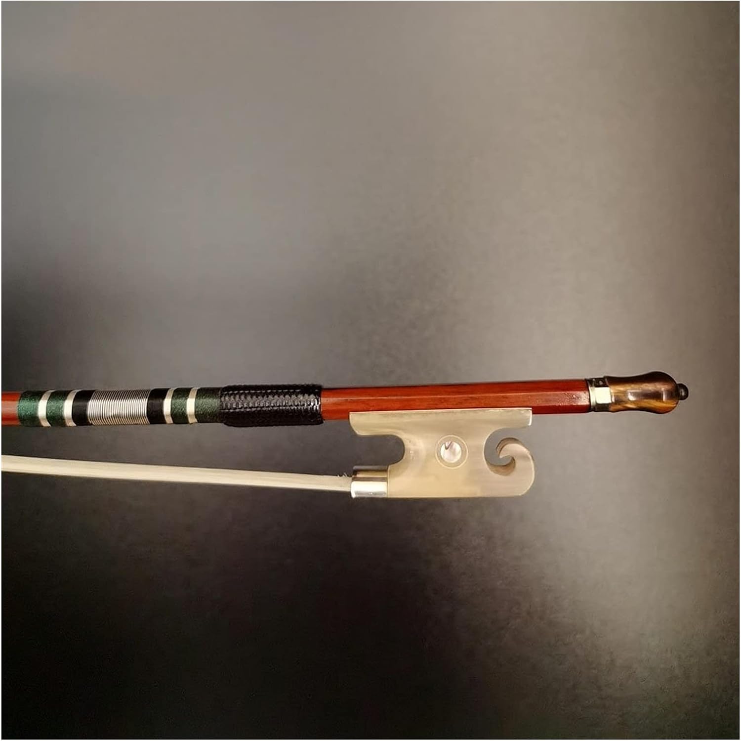 TSTS 4/4 Size Bass Bow Brazilwood Round Stick White- Oxhorn Frog English Style Nickel Silver Parts Full Size Violin Bow