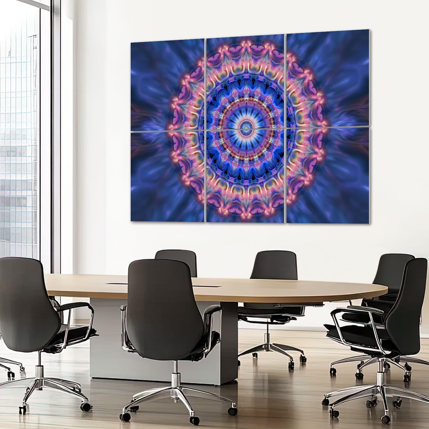 6 Pack Art Acoustic Panels Sound Absorbing Blacklight Hippie UV Neon Boho Mandala Aesthetic Symmetrical Radial Decorative Soundproof Wall Panels Self Adhesive for Recording Studios Office 72