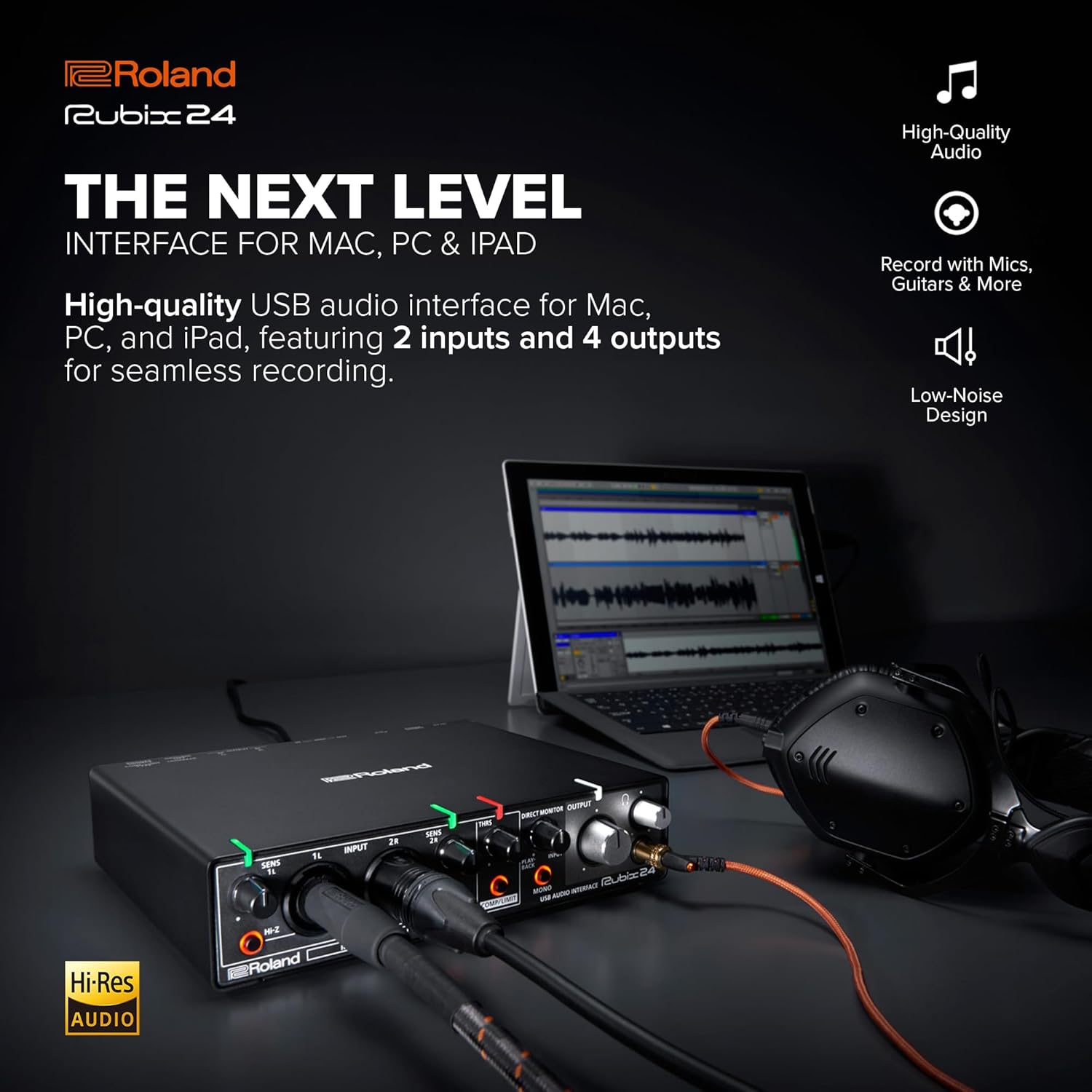 Roland Rubix24 2-In/4-Out USB Audio Interface | High-Resolution Audio | Record with Mics, Guitars, Keys & More | Compact & Durable Build | Compatible with Mac, PC & iPad | Expanded I/O Features