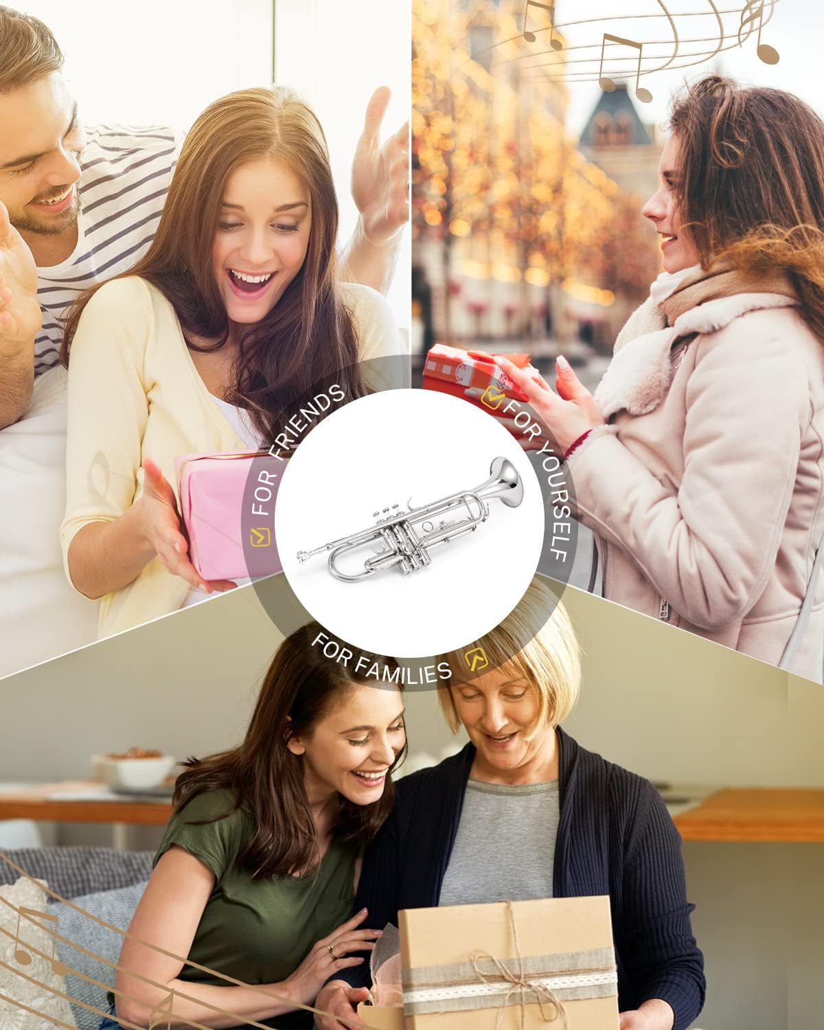 Eastar Bb Standard Trumpet Set for Beginner, Brass Student Trumpet Instrument with Hard Case, Cleaning Kit, 7C Mouthpiece and Gloves, ETR-380N, Silver