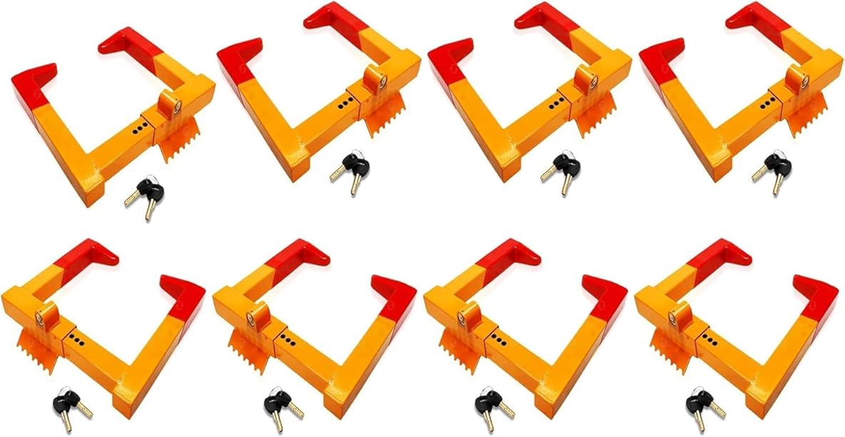 ZONETECH Security Wheel Clamp Chock Lock- Trailer Clamp Boot Tire Claw - Premium Quality Heavy Duty Stabilizer Anti- Theft-Protective for Parking Car, Trailer, Truck and SUV Bright Red/Yellow 8 Pack