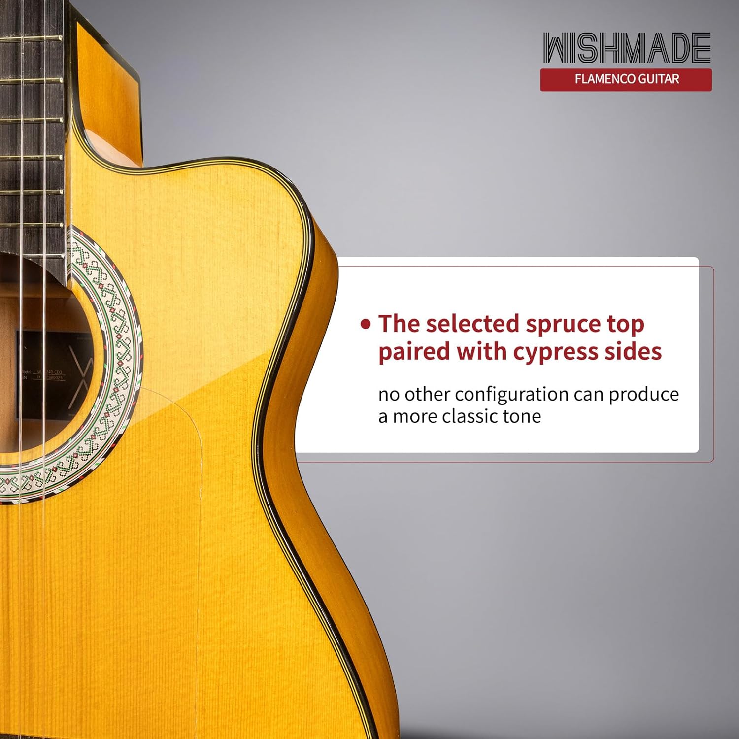 Wishmade Flamenco Guitar - 39 Inch Electric Classical Nylon String Guitar for Beginner Adults with Gig Bag