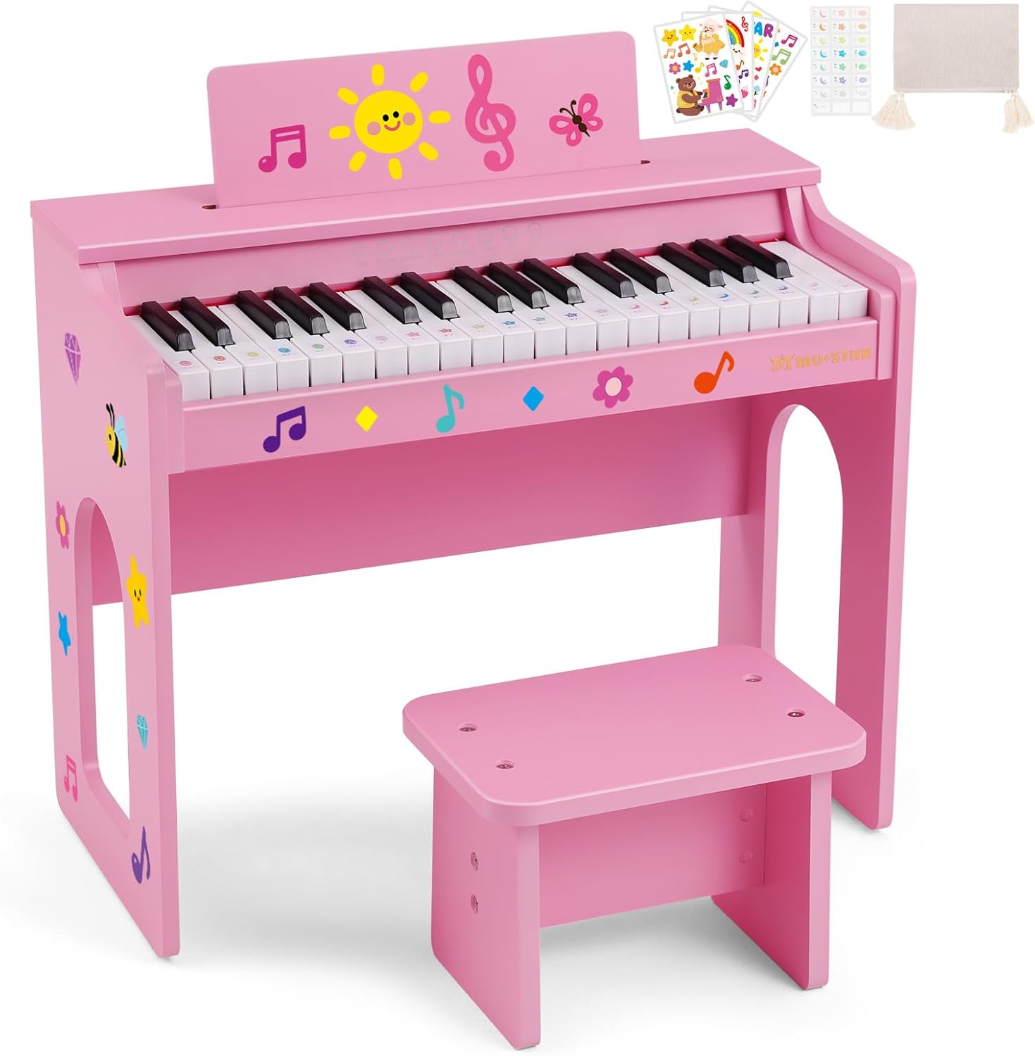 Kids Piano Keyboard, 37 Keys Wooden Digital Piano for Kids with Bench,Song Book, DIY Stickers, Cover, Education Creative Musical Instruments Toy for Boys & Grils Gifts