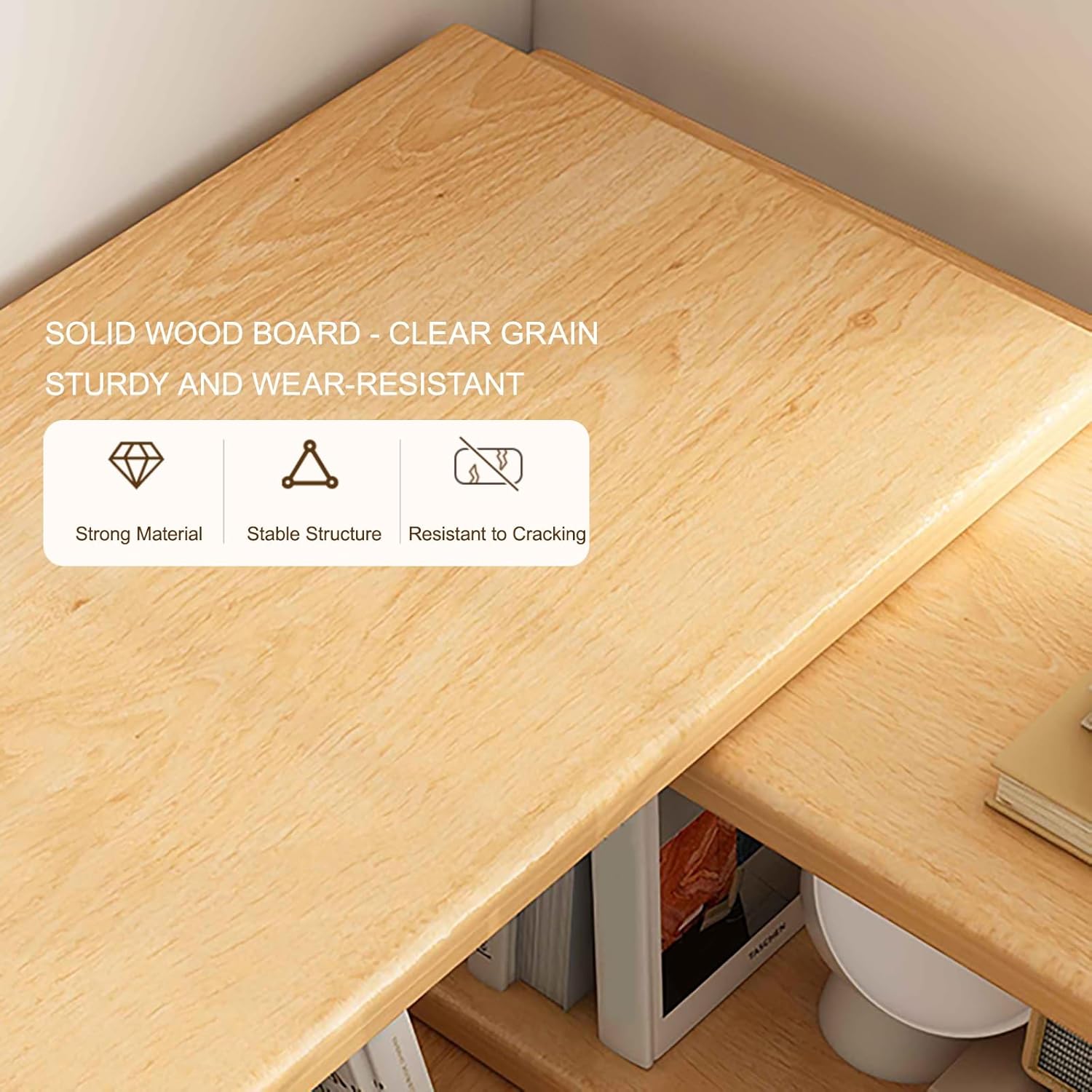 3 Tier Wooden Corner Bookshelf Expandable Convertible Bookcase with Adjustable Width, Freestanding Display Rack Shelving Unit for Home Decor Office(60cm/23.6in)