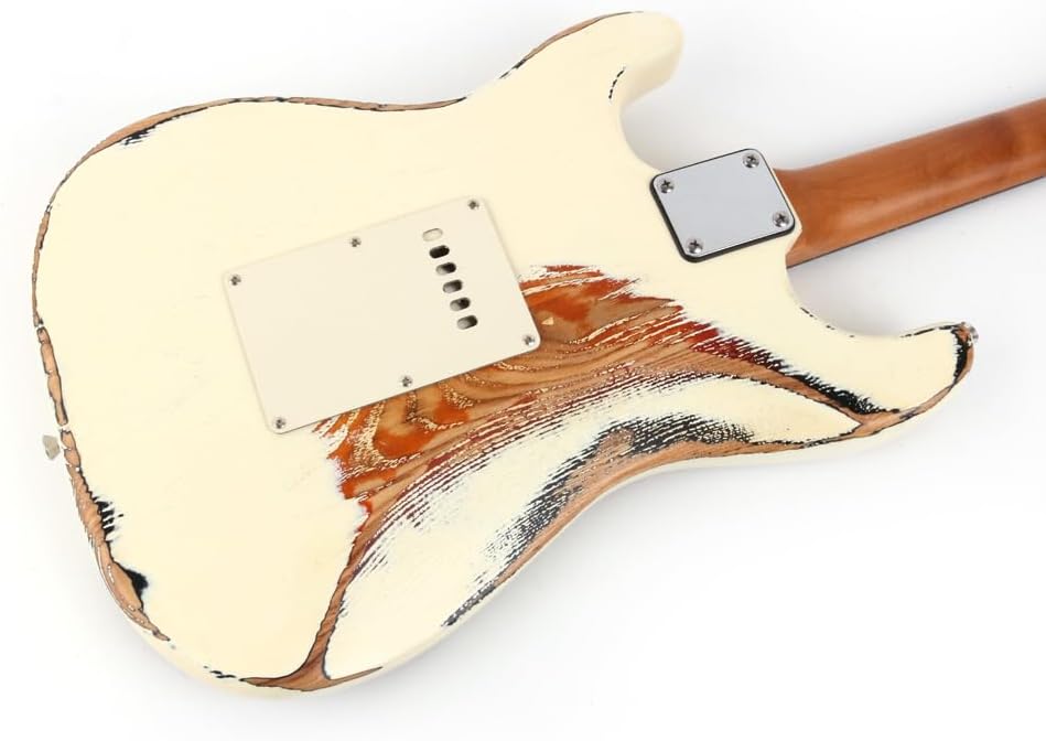 Fojill FSTR-60 Heavy Relic Solid Body Electric Guitar Roasted Canadian Maple Neck Real Rosewood Fretboard Fingerboard Elm Body Stainless Fret(Cream)