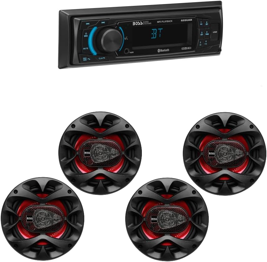 BOSS Audio Systems Single Din Car Stereo with Bluetooth + 4 Car Speakers