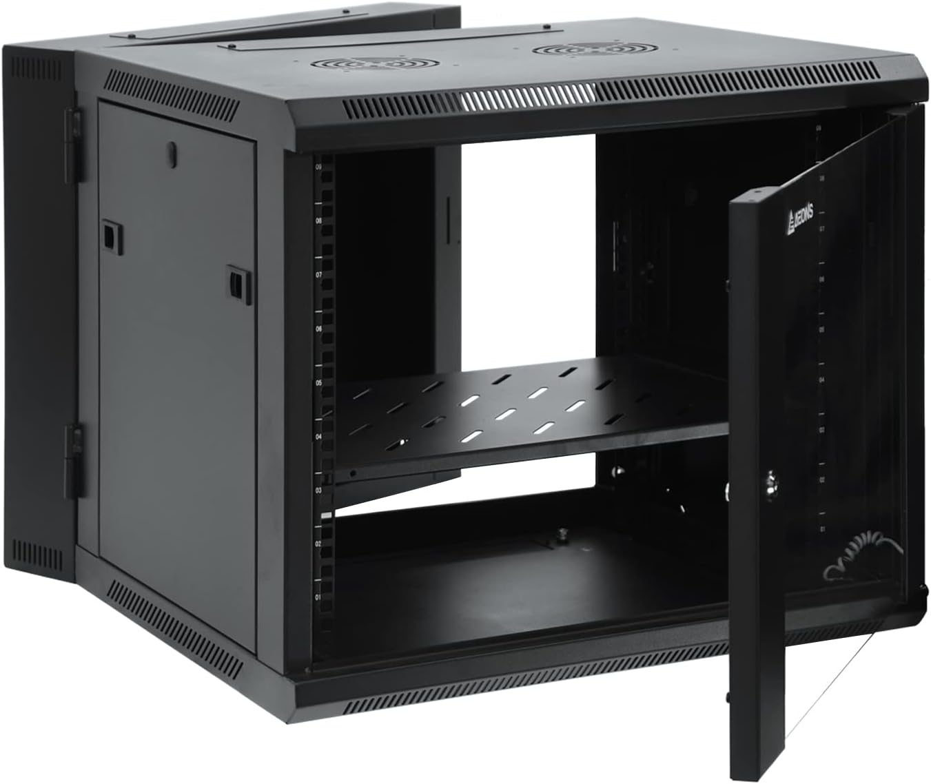 AEONS 9U Professional Wall Mount Server Cabinet Enclosure Double Section Hinged Swing Out 19-Inch Server Network Rack with Locking Glass Door Black (Fully Assembled)