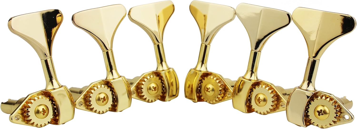 Guyker Bass Machine Head (3R + 3L) - 1:20 Ratio Open Gear Tuners Tuning Key Pegs Replacement for Electric Jazz Guitar Bass or Precision Instruments - golden