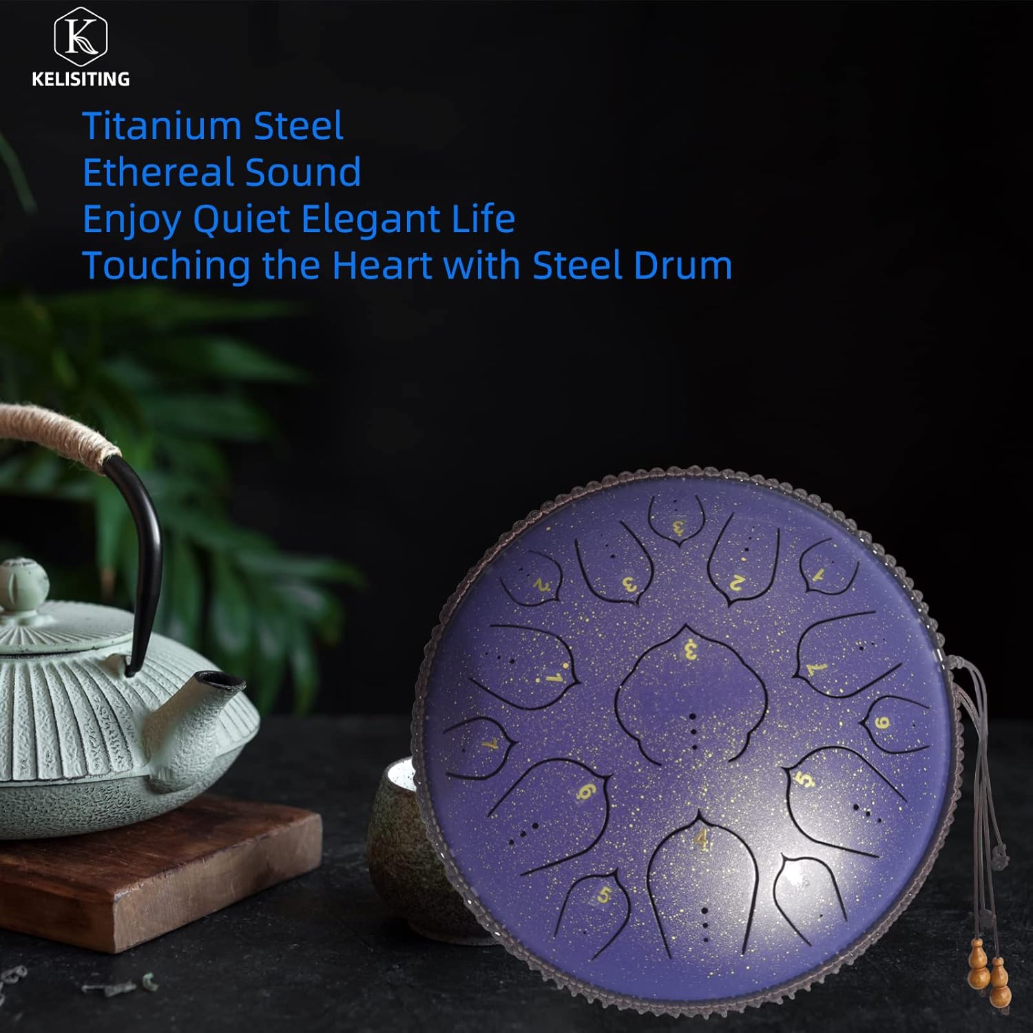 14 Inch 15 Notes D Major Steel Tongue Drum,Premium Adult's Music Hand Drum Instrument,Clean Clear Ethereal Sounds,Purple