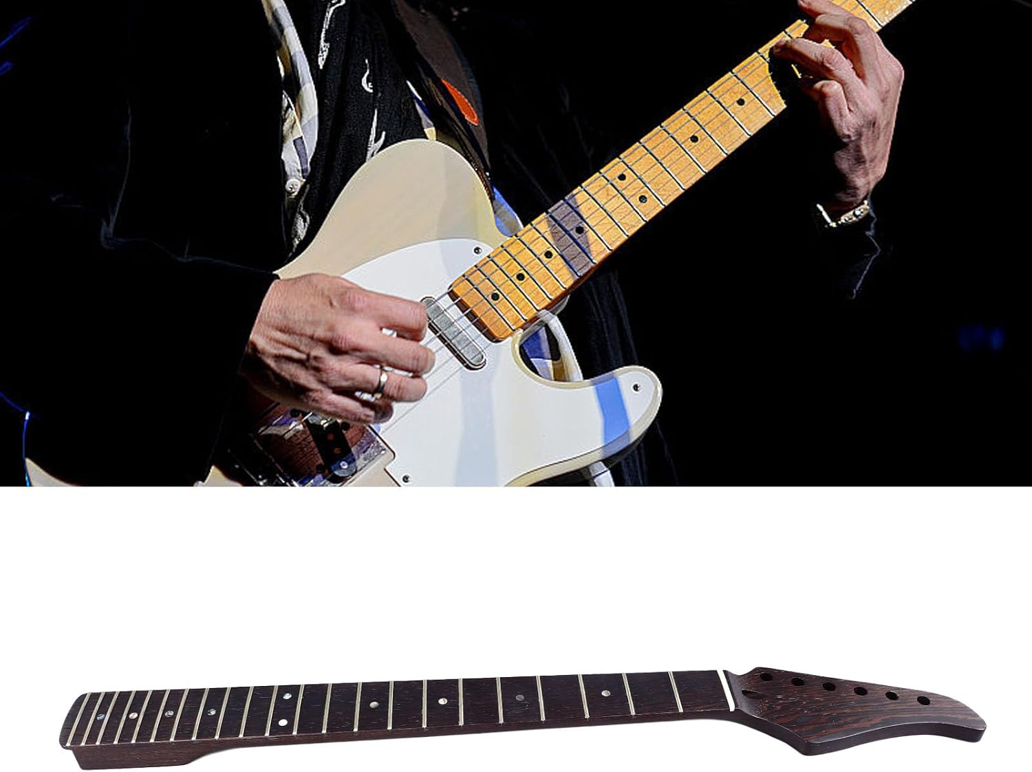 Electric Guitar Neck,Portable Wenge Wood Guitar Fingerboard Neck Replacement Parts for ST Electric Guitar