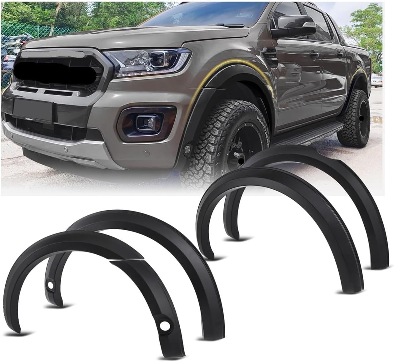 4'' FENDER FLARES WHEEL ARCH EXTENSION Compatible For FORD RANGER XL XLT WILDTRAK T8 2020 2021 2022 MUDGUARD DOUBLE CAB 4X4 CAR ACCESSORIES(With sensor hole)