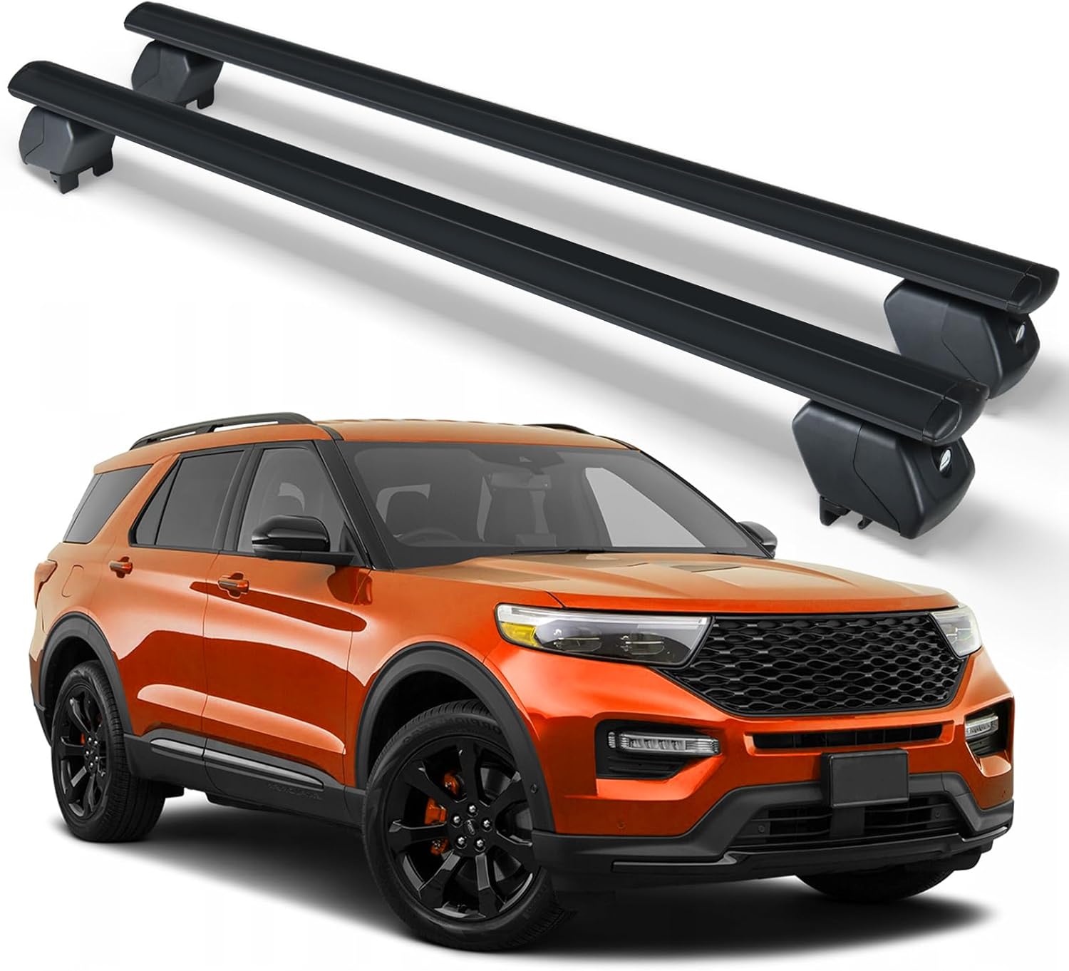 SUORTO Heavy Duty 300 LBS Roof Rack Cross Bars Compatible for 2020-2025 Ford Explorer with Side Rails, Lockable & Adjustable Crossbars Cargo Carrier Rooftop Luggage Cars Vehicles Suvs (Black)