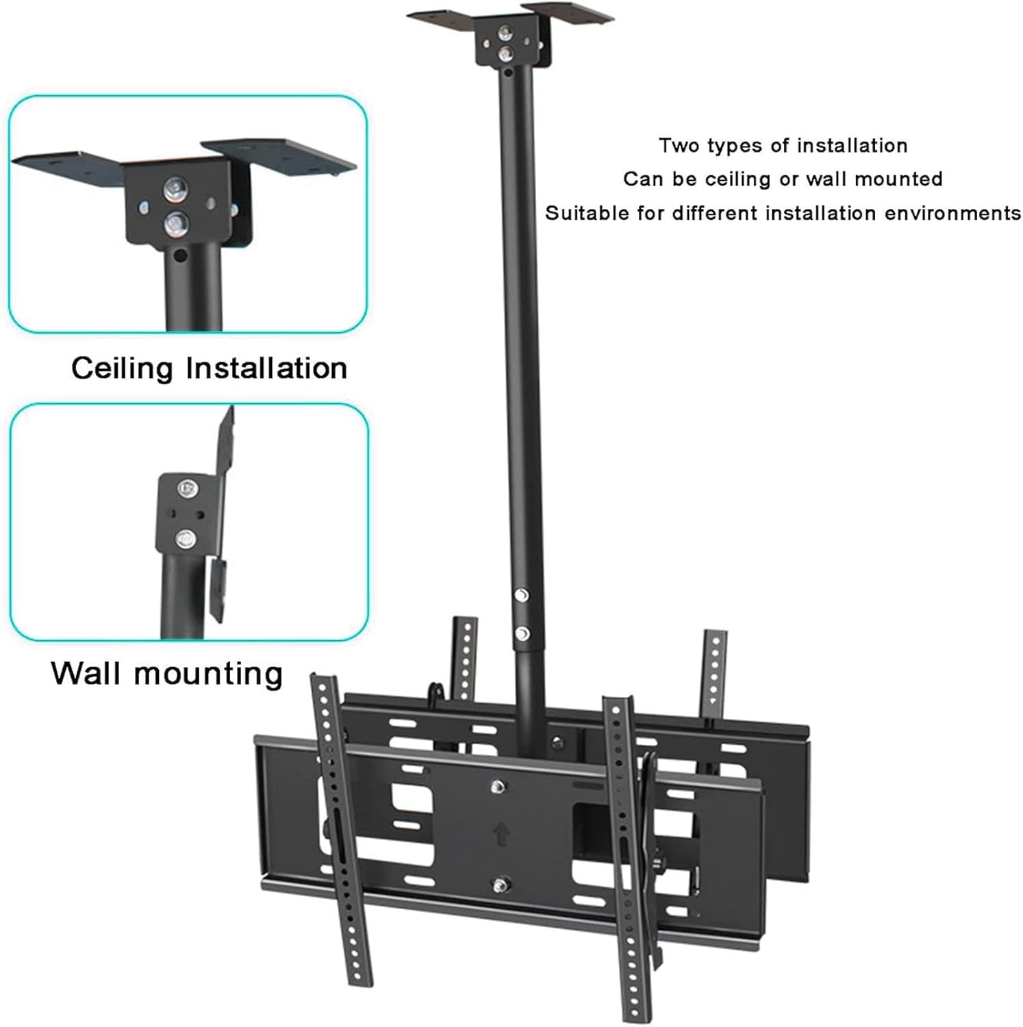 Ceiling TV Mount Stand - Tv Wall Mount,Adjustable Tilt Swivel TV Stand,for 43-65 Inch TVs,TV Bracket Holds Two Screen,Max VESA 600x400mm,Two Installation Methods,Easy to