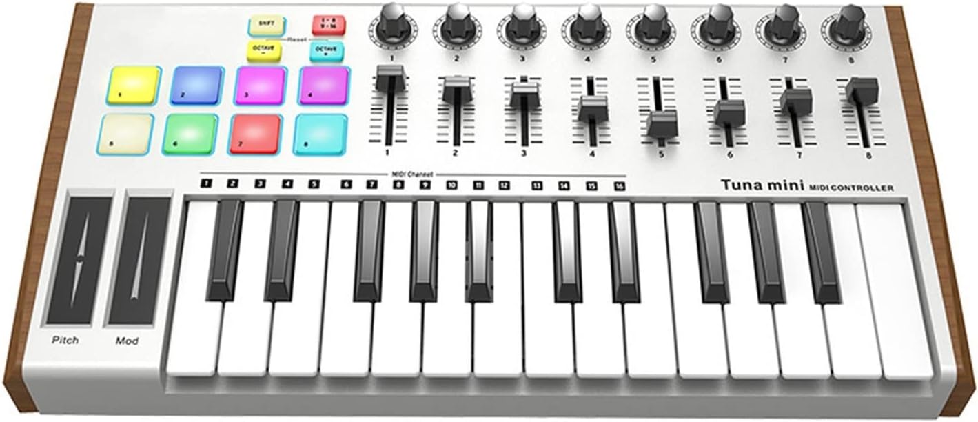 25-Key USB MIDI Keyboard Controller 8 RGB Backlit Trigger Pads with 6.35mm Pedal Jack Portable Keyboard Piano