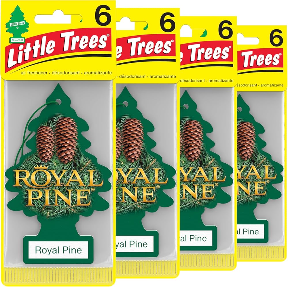 LITTLE TREES Air Fresheners Car Air Freshener. Hanging Tree Provides Long Lasting Scent for Auto or Home. Royal Pine, 24 Air Fresheners (Pack of 6)