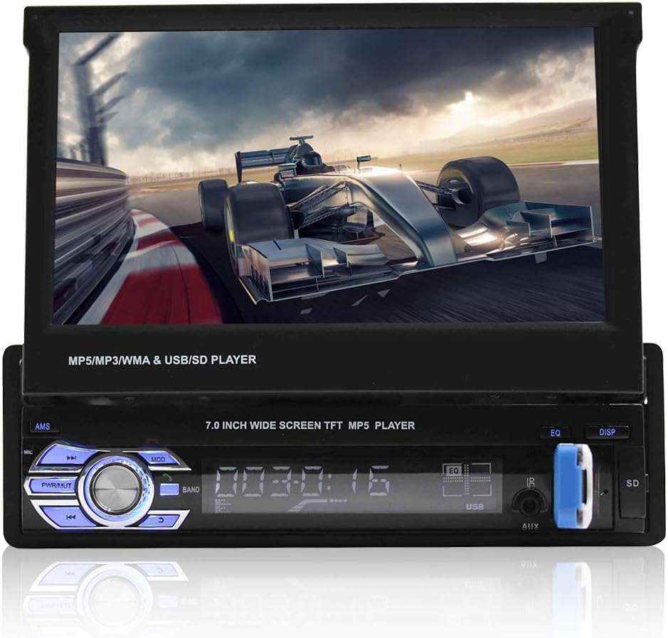 7In Car Stereo MP5 Player, Telescopic Vehicle Audio FM Radio Bluetooth Player Car Multimedia