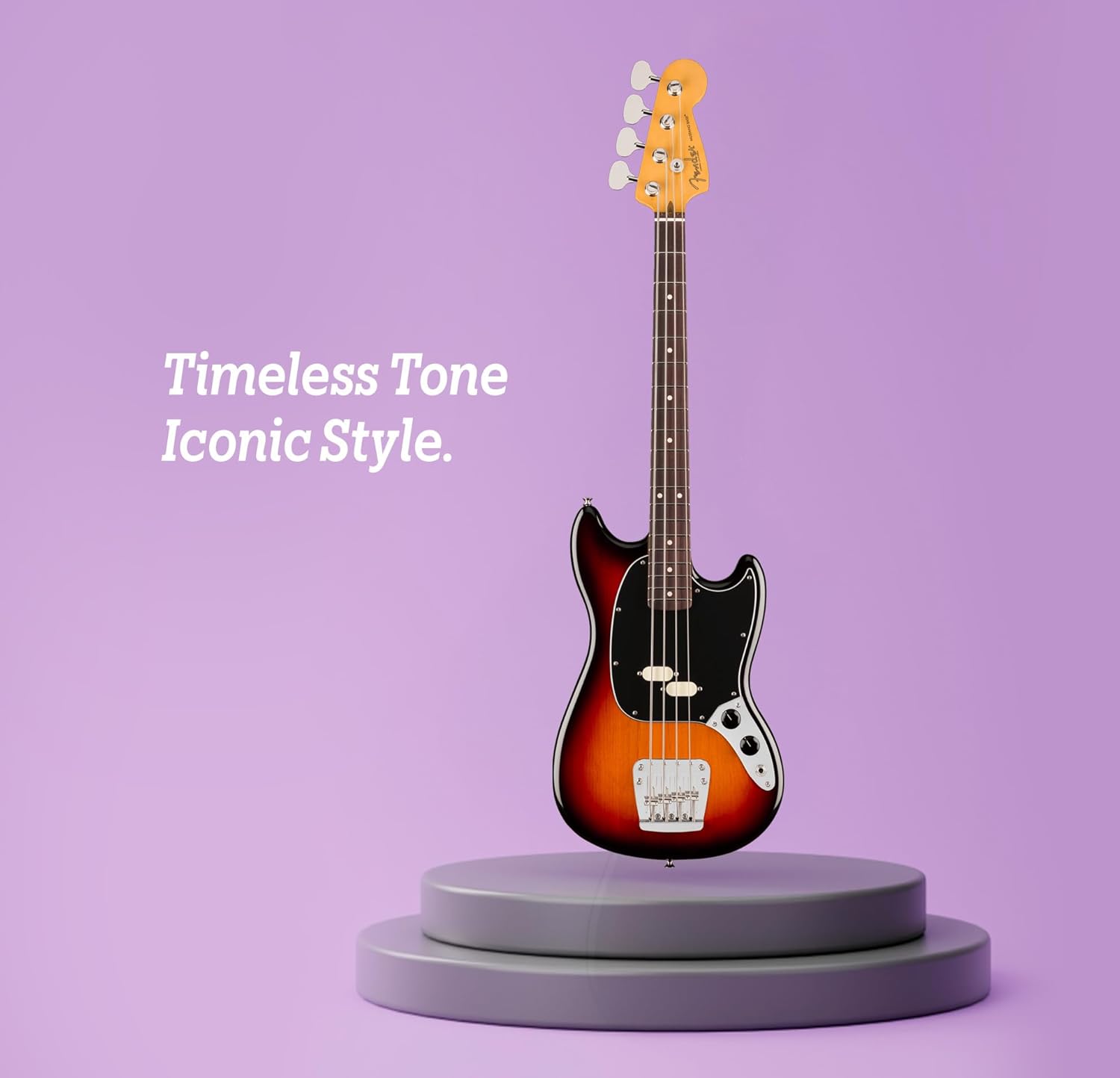 Fender American Professional Classic Mustang Bass - 3-Color Sunburst Bundle with Gig Bag, Strap, Cable, and Guitar Cleaning Kit