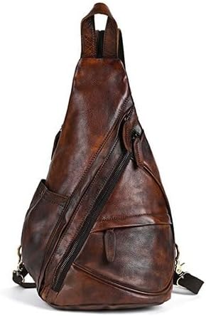 Retro Genuine Leather Backpack Chest Bag Large Capacity Handbag with Multi-Pocket for Travel Hiking Gifts for Men (Coffee,1)