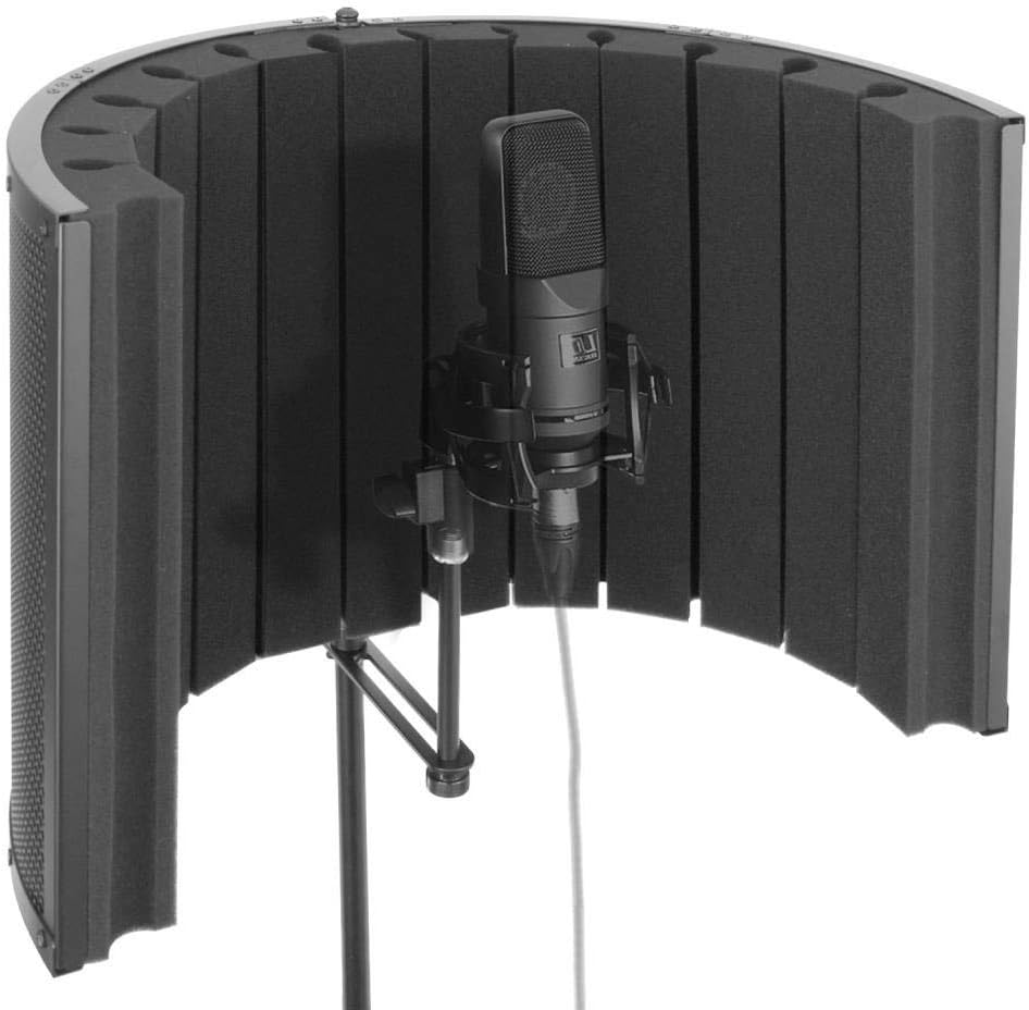 PyleUsa Mini Portable Vocal Recording Booth - Use with Standard Microphone,Isolation Noise Filter Reflection Shield for Studio Quality Audio - Dual Acoustic Foam Soundproof Panel PSMRS09 Black